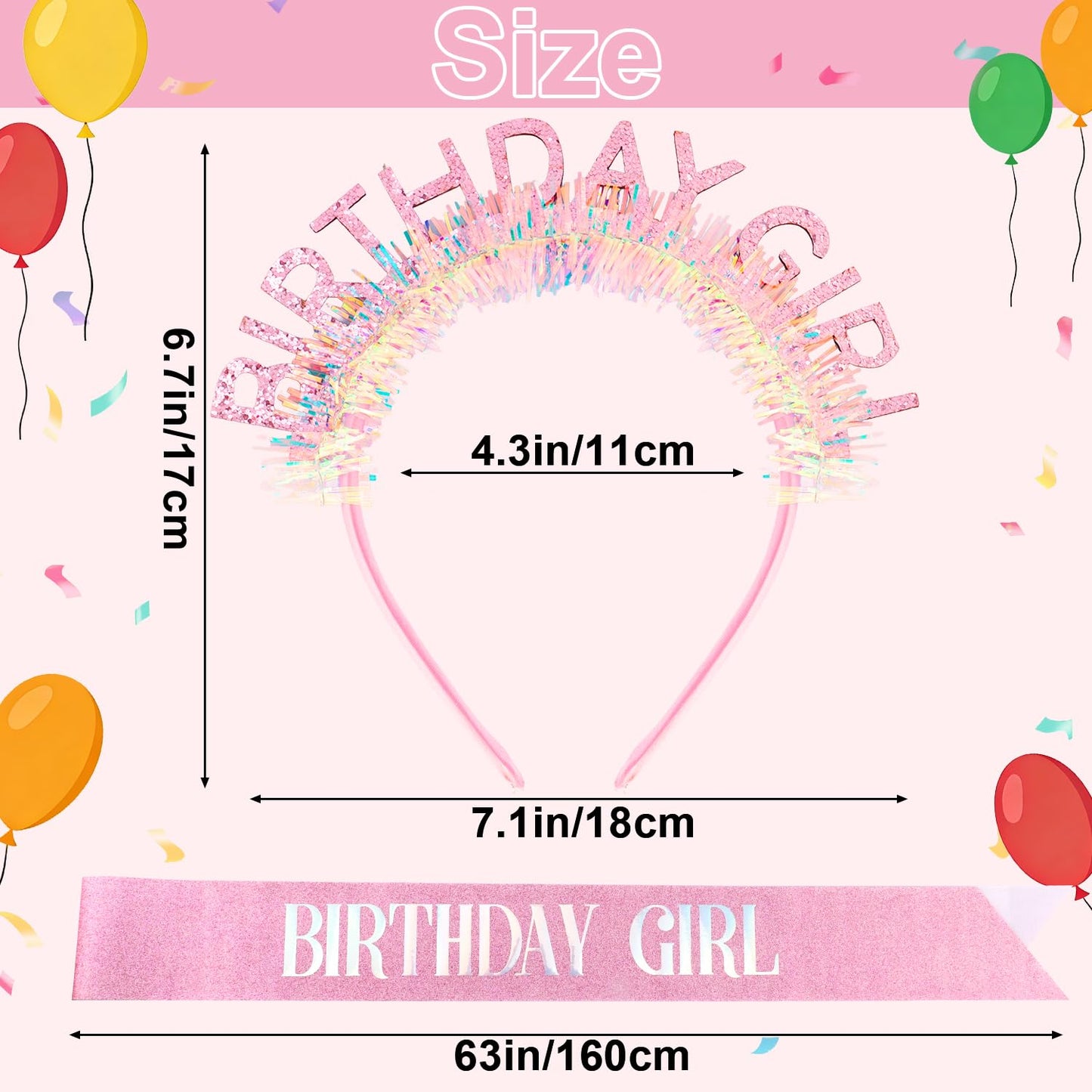 Atoden Birthday Girl Sash Glitter Headband Tiara Crown Sunglasses Pink Happy Birthday Decorations