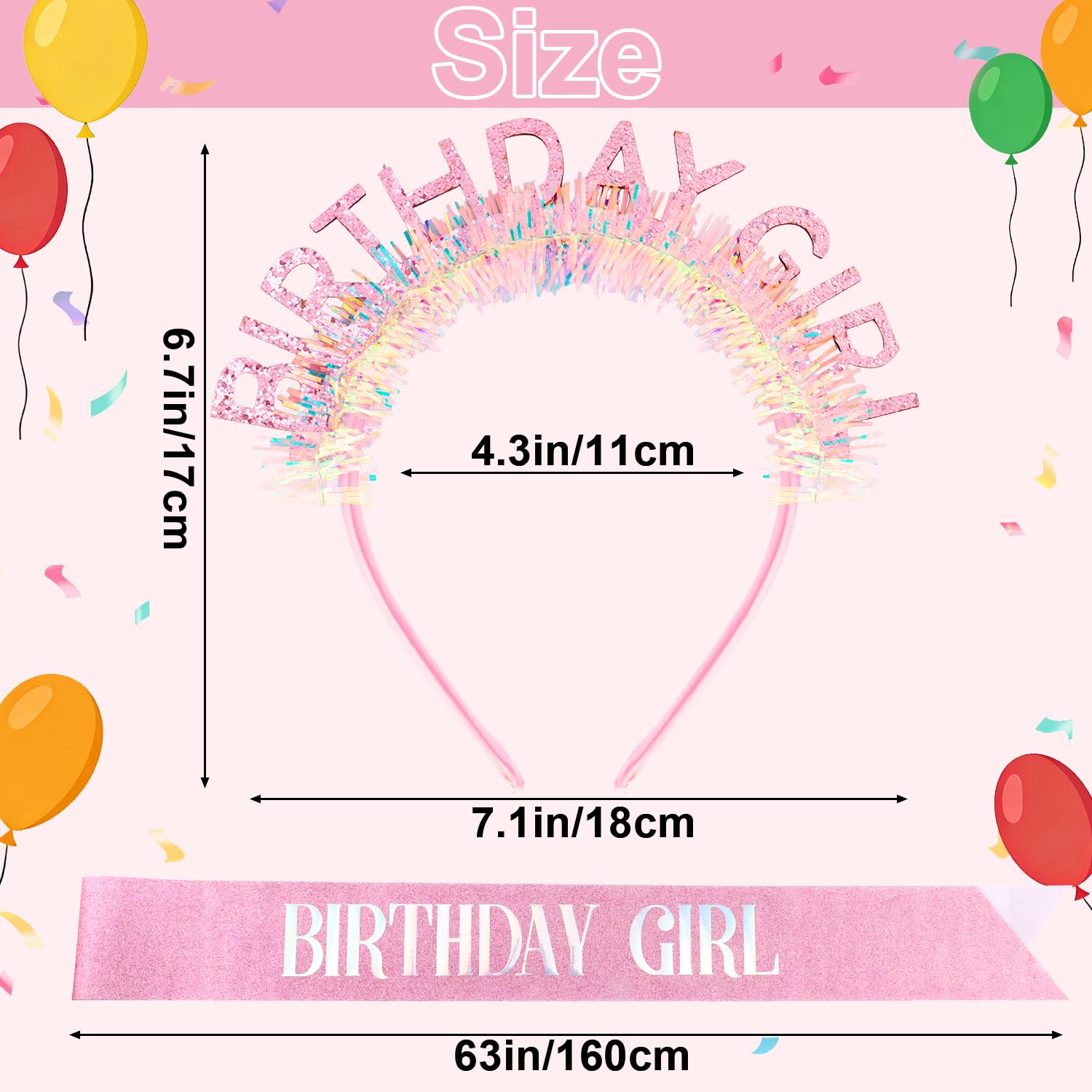 Atoden Birthday Girl Sash Glitter Headband Tiara Crown Sunglasses Pink Happy Birthday Decorations