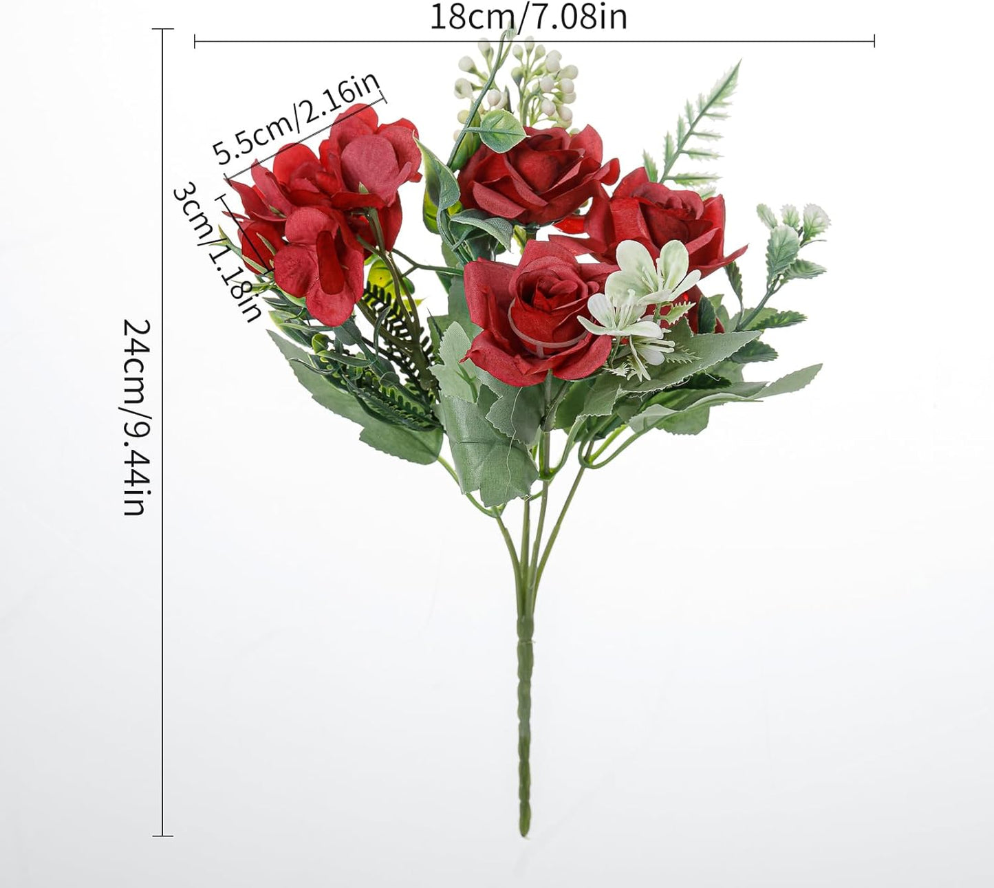 Artificial Flower 5 Branches Artificial Silk Fake Flowers Bouquet Small Roses for Wedding Home Office Tables Decor 2 Packs(Red)