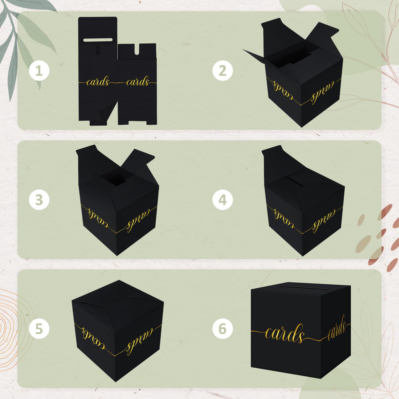 QIKSION Elegant Card Box for Party, Gold Foil Graduation Card Box, Black