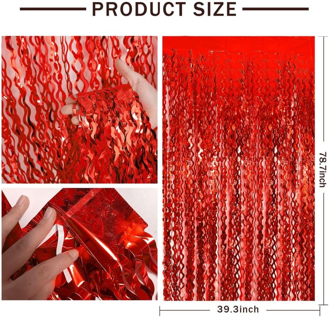 Red Door Streamers Party Backdrop Foil Curtains, Ruby Wall Decor, Carnival Decorations, Casino Theme Parties Decorations, Birthday Decorations, Red Graduation Decorations, Bachelorette Party Supplies