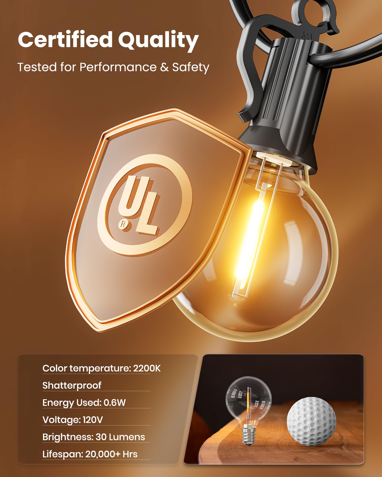 Brightown Outdoor String Lights, 29FT G40 LED IP65 Waterproof Patio Lights
