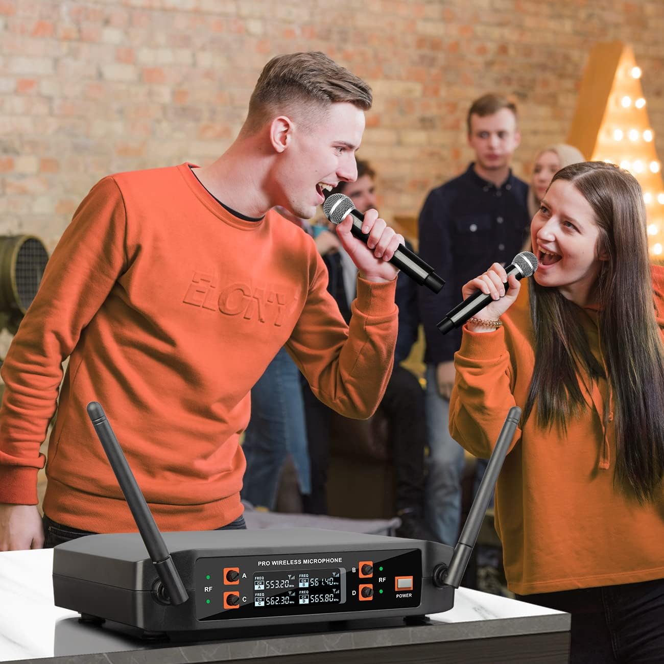 Depusheng DX4 Wireless Microphone, Professional 4 Channels Karaoke Handheld System for Home Karaoke, Meeting, Party, Church, DJ, Wedding, Home KTV Set