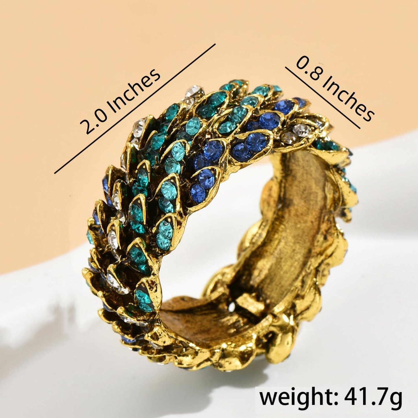 Jeweled Napkin Rings Set of 12 - Vintage Metal Crystal Rustic Peacock Napkin Ring Holders for Wedding Party Holiday, a Beautiful Dinner Table Décor (Multicolor) (12)