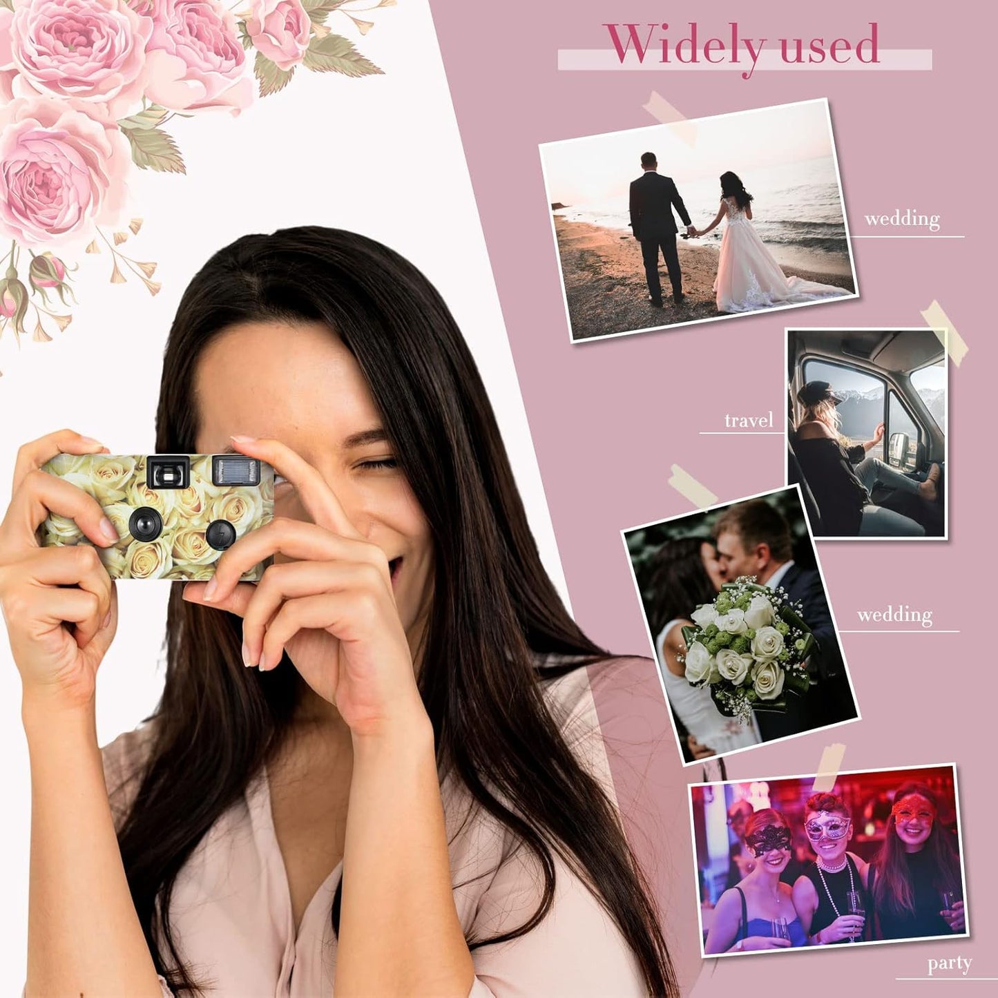 3 Packs Disposable Camera for Wedding 34mm One Time Use Camera Single Use Film Camera with Flash for Wedding, Anniversary, Travel, Camp, Party Supply
