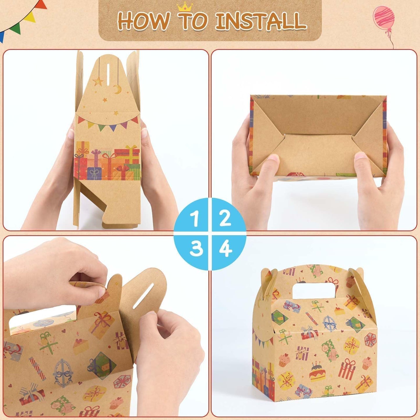 WERNNSAI 12 Pcs Birthday Party Treat Boxes Kraft Gift Box for Birthday