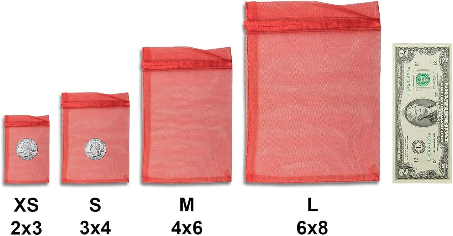 TheDisplayGuys 100-Pack 4x6 Red Sheer Organza Gift Bags with Drawstring, Goodie Bags for Jewelry, Candy Bags, Treat Bags, Wedding Favors Small Mesh Bags