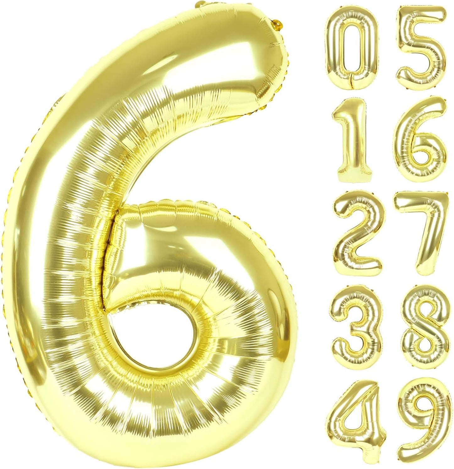 40 Inch Light Gold Mylar Foil Number 6 Birthday Balloon, Digital Balloons for 6 16 Boy Girl Party Decorations Supplies, Champagne Gold Big Helium Balloon Numbers for 26 36 46 60 Men Women Anniversary