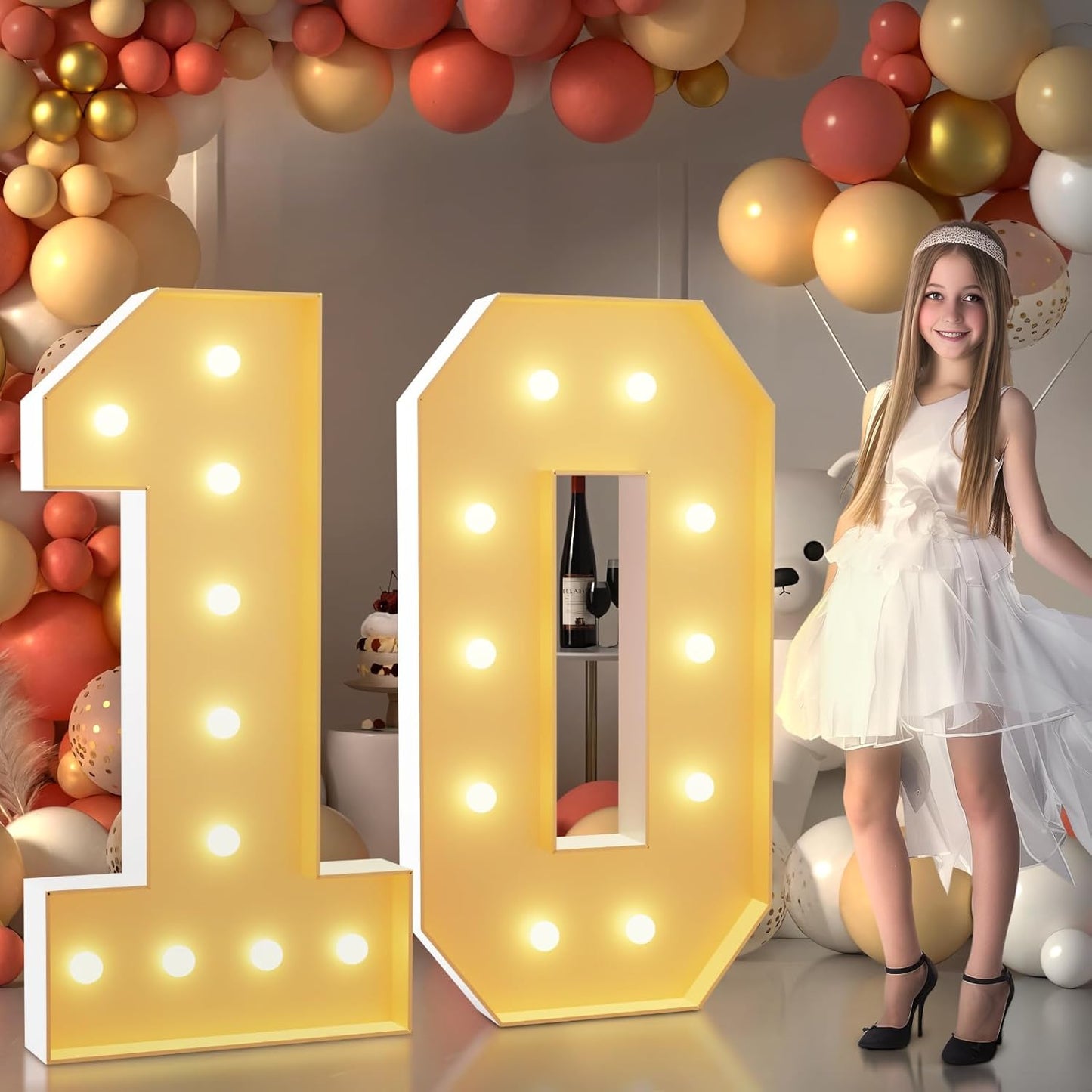 Imprsv 4FT Light Up Numbers, Marquee 10th Birthday Decorations for Girls Boys, Large Light Up 10th Birthday Women Foam Board Anniversary Party Decorations Arch Kit (DIY)