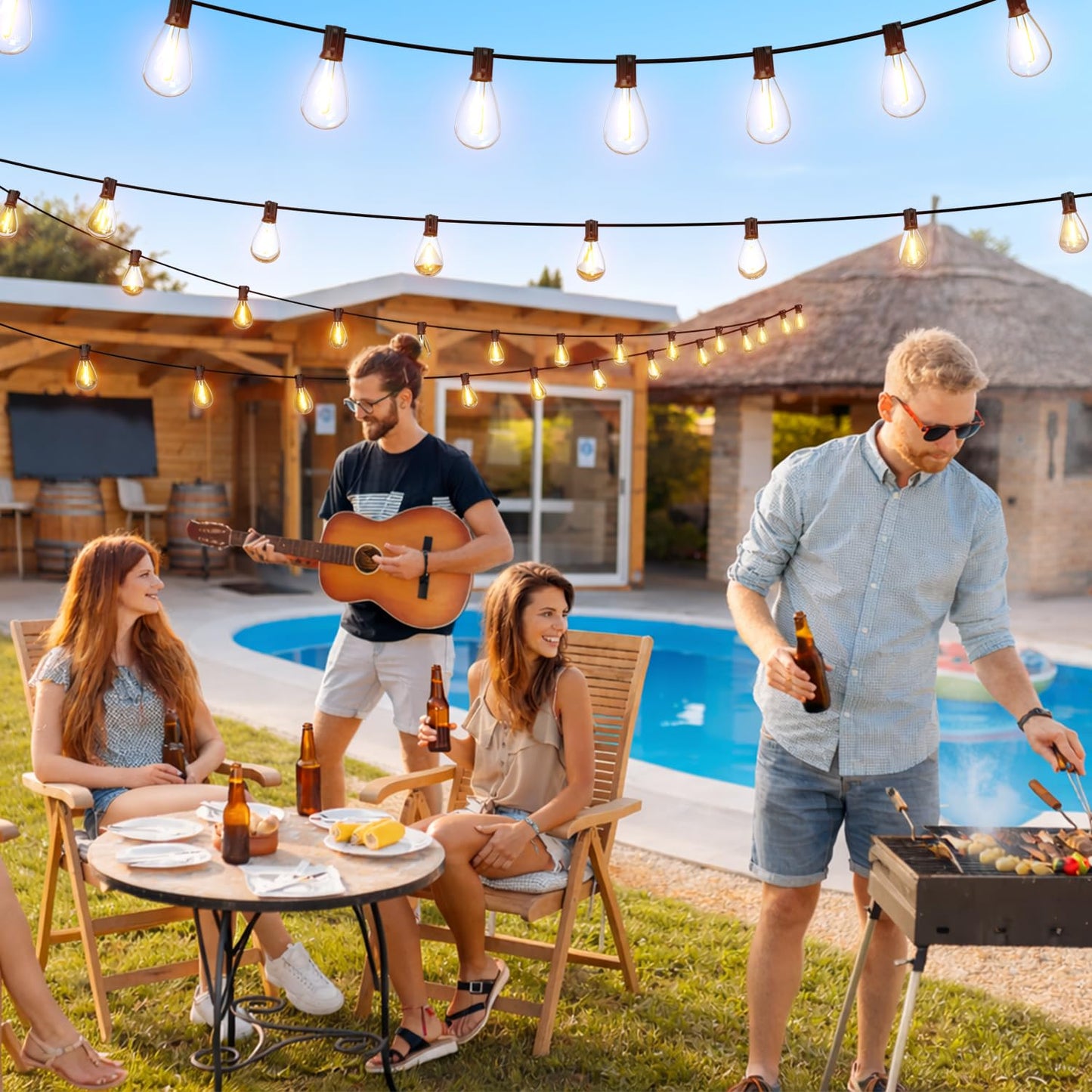 Sikitul 100FT Outdoor String Lights with Remote & Dimmable, 35+1 Shatterproof Waterproof Bulbs