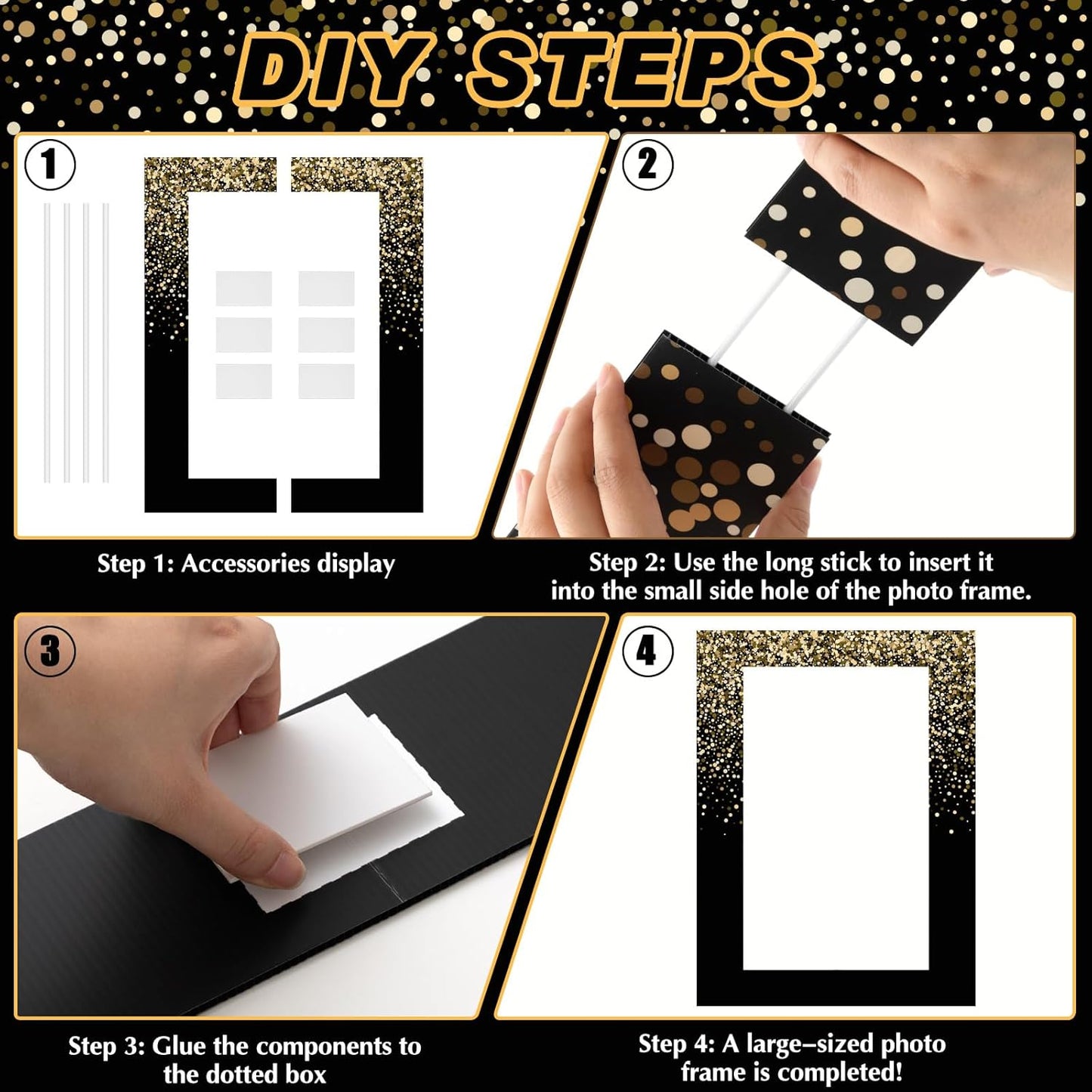 Upgraded 32 x 24 Inch Large Photo Booth Props Picture Frame Vintage Photo Frame Friends Selfie Props for Wedding Mexico Birthday Bachelorette Graduation Party Supplies(Black and Gold Style)