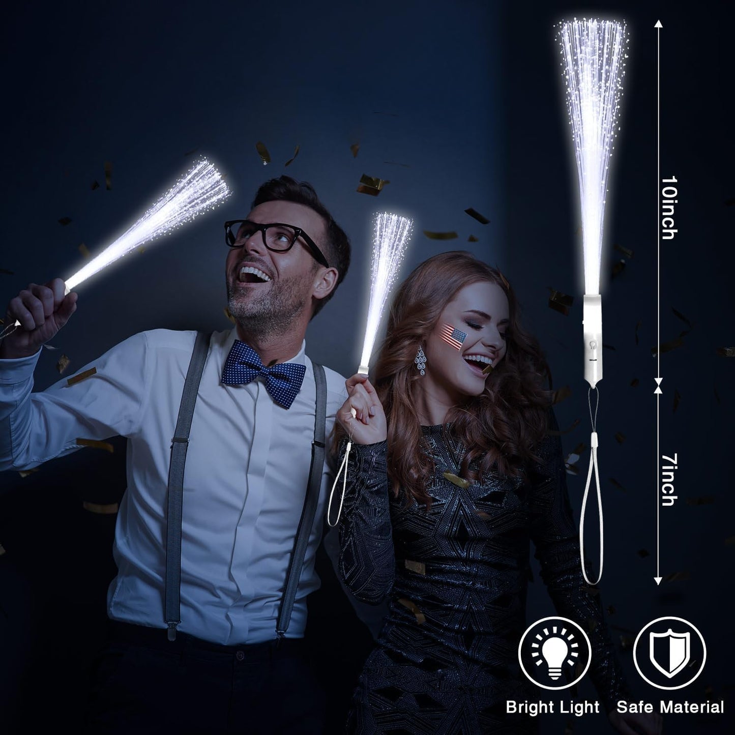 48 PCS White Glow Fiber Wands Sticks LED Light Wands 3 Modes Flashing Fiber Optic Light Rod Bulk Fiber Optic Wands for Wedding July 4th Halloween Christmas