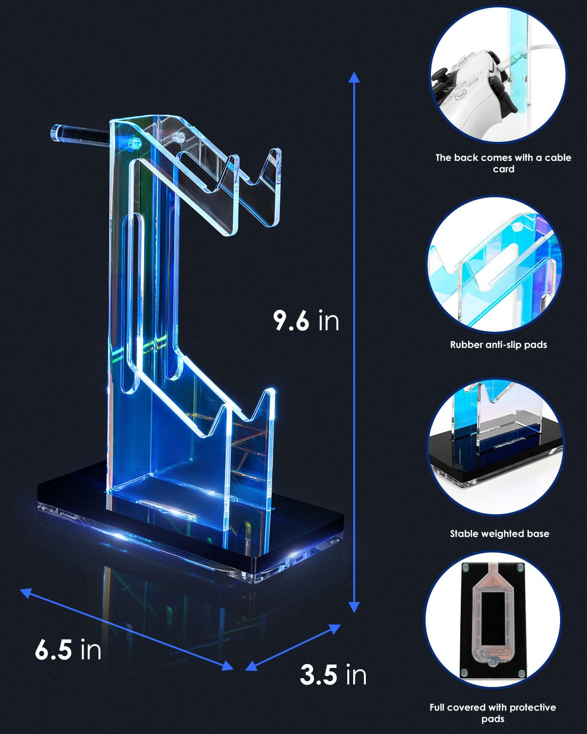 OAPRIRE Headset and Controller Stand with Lights, 2 Tier Acrylic Game Controller Holder, Controller and Headset Stand for Desktop,Universal Design Compatible with PS5/PS4/XBOX/SWITCH (Black)