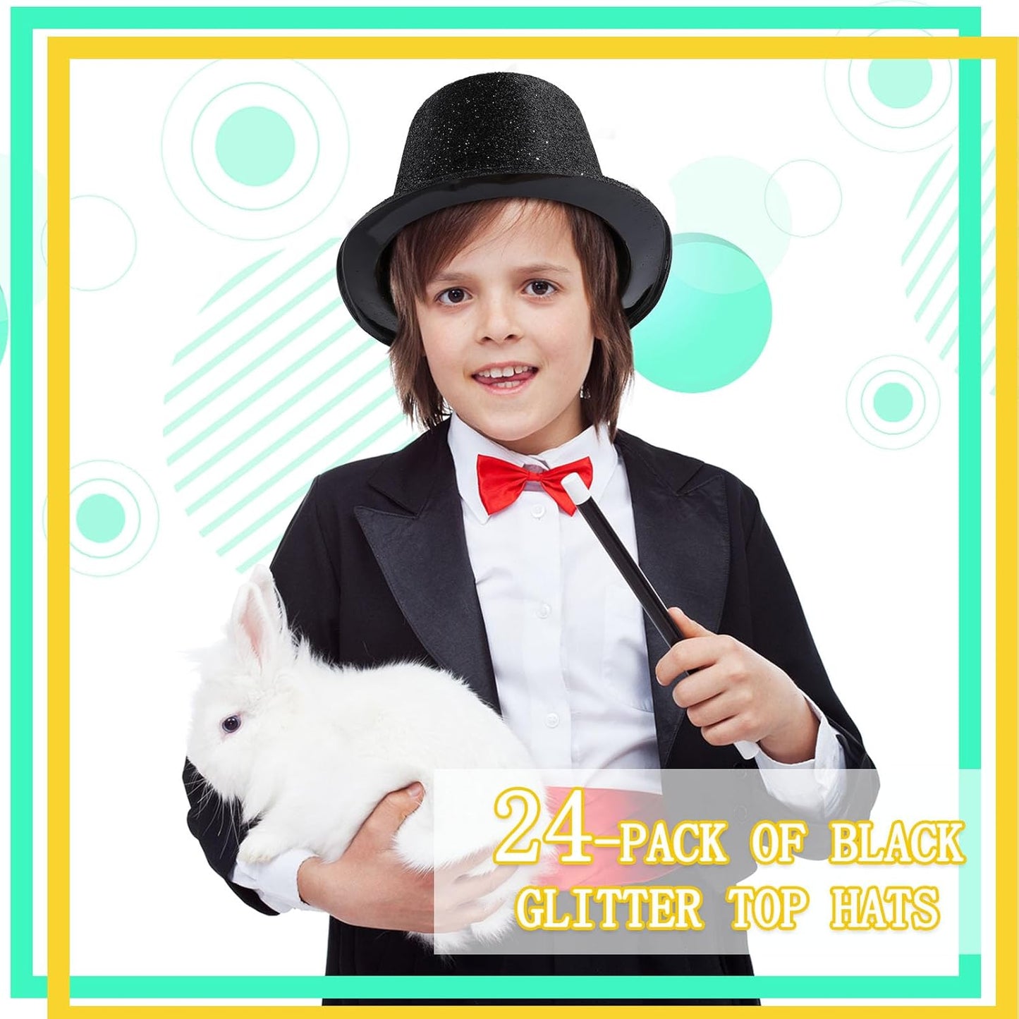 Hillban 24 Pcs Halloween Glitter Top Hat Bowler for Adults 1920s Dress Glitter Hats for Masquerades Party