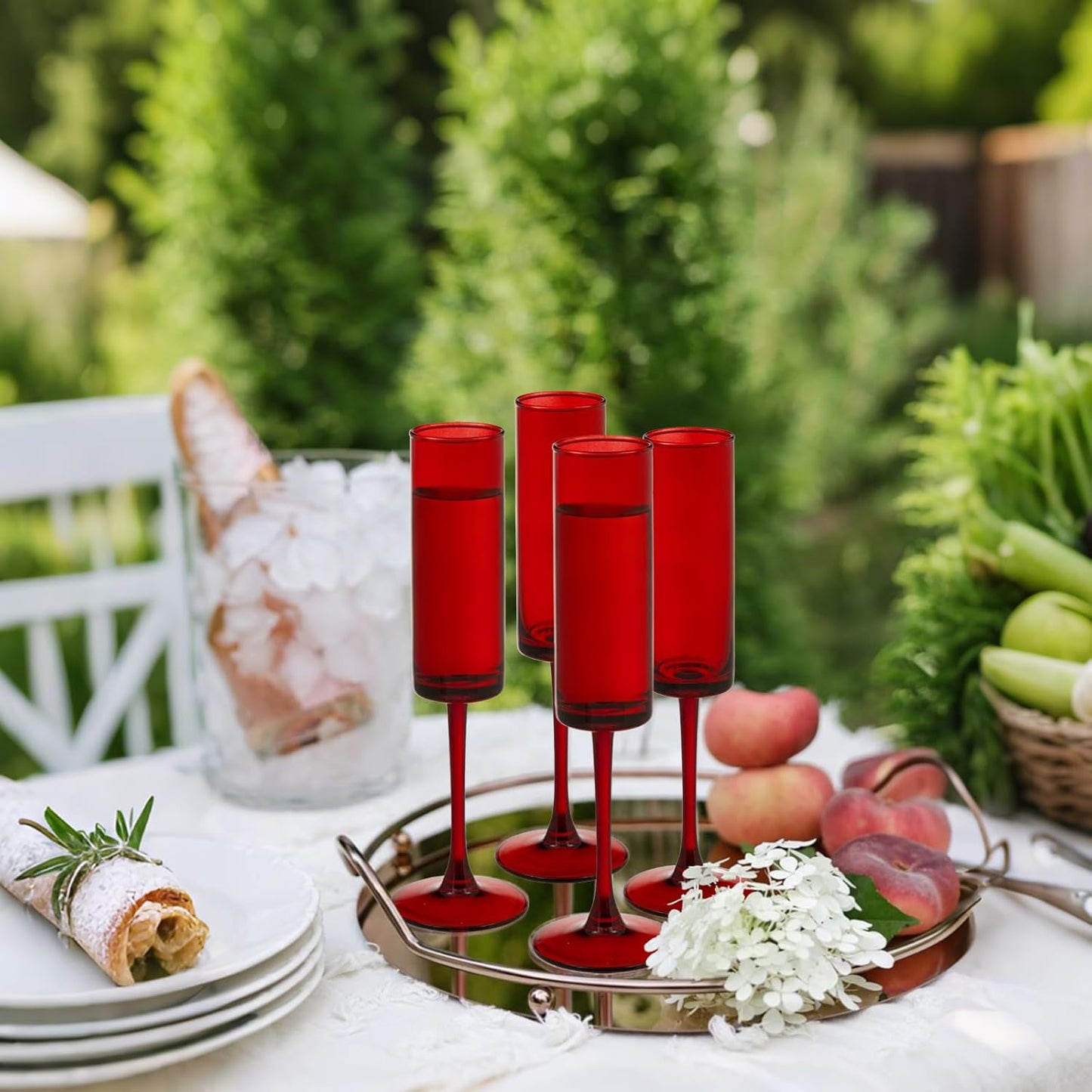 24 Pieces Red Champagne Flutes 6 OZ Straight Sided Wine Glasses Champagne Long Stem Drinking Colored Glasses,Set of 24 Hand Blown Champagne Flutes Goblets for Wedding Cocktail Cups,Cava, Prosecco
