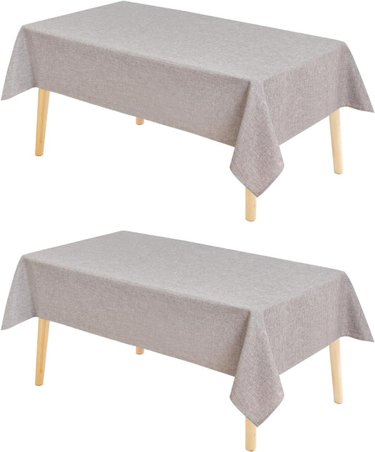 Hiasan 2 Pack Faux Linen Rectangle Tablecloth - Wrinkle and Stain Resistant Washable Table Cloth for Kitchen Dining Room Holiday Table Cover for Party Dinner, Stone, 54 x 108 Inch