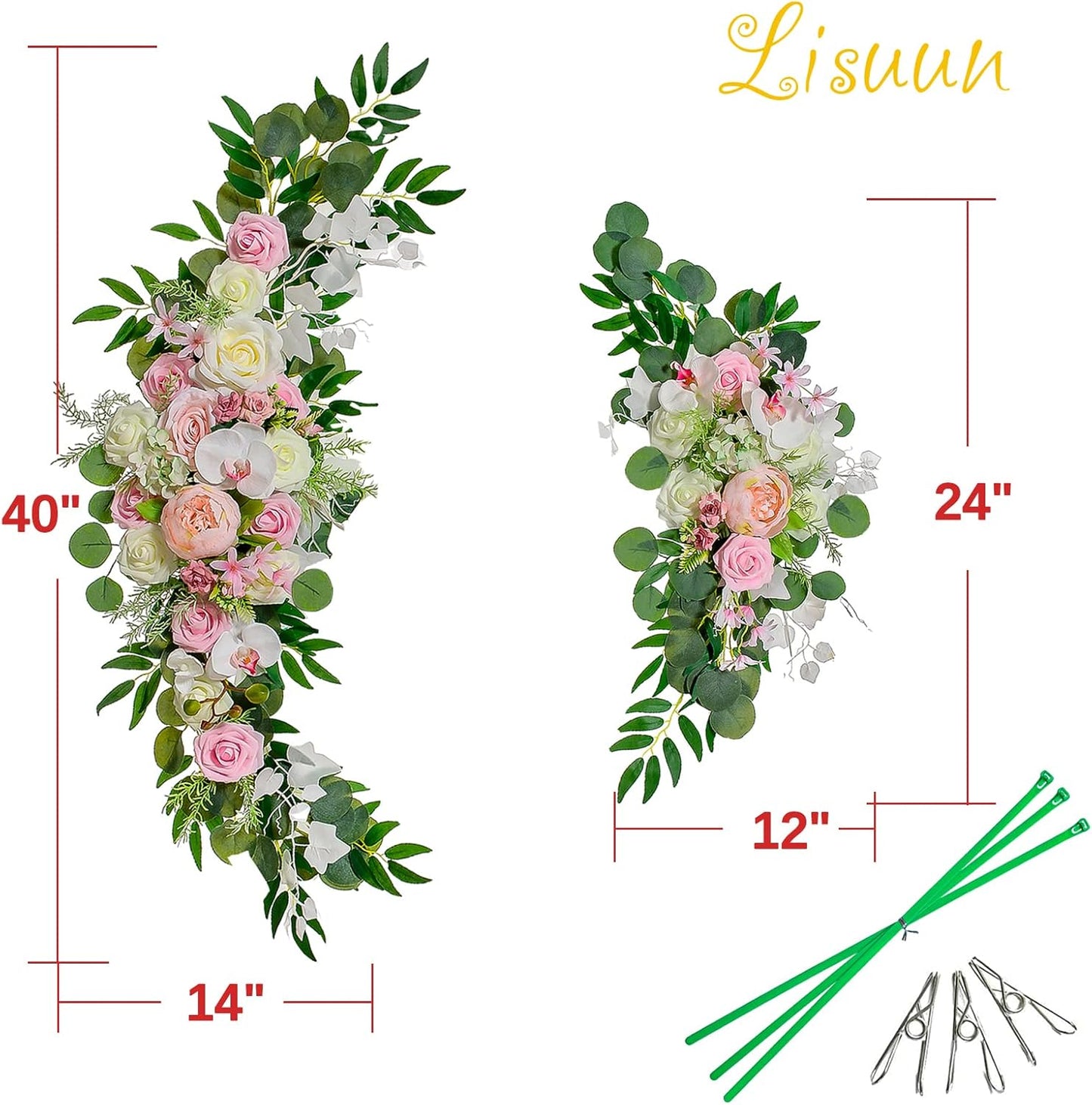 Wedding Arch Flowers, Artificial Flowers for Decoration, Large Flower Swag for Boho Styles Wedding Ceremony Floral Decor - Pack of 2
