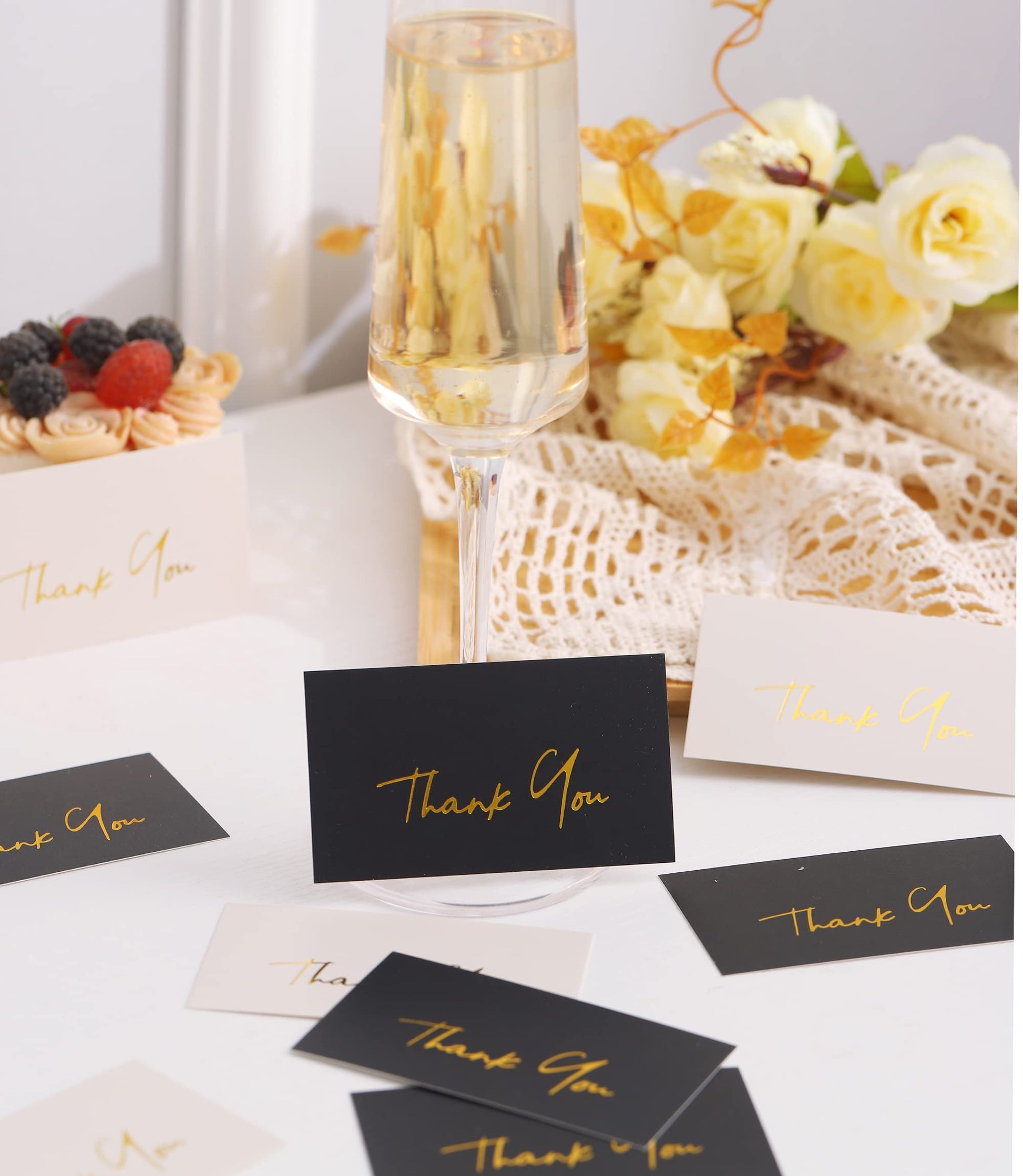 Winoo Design Gold Mini Thank You Cards Small Business - 100 PK - Flat Card No Fold, 2 x 3.5 Inches