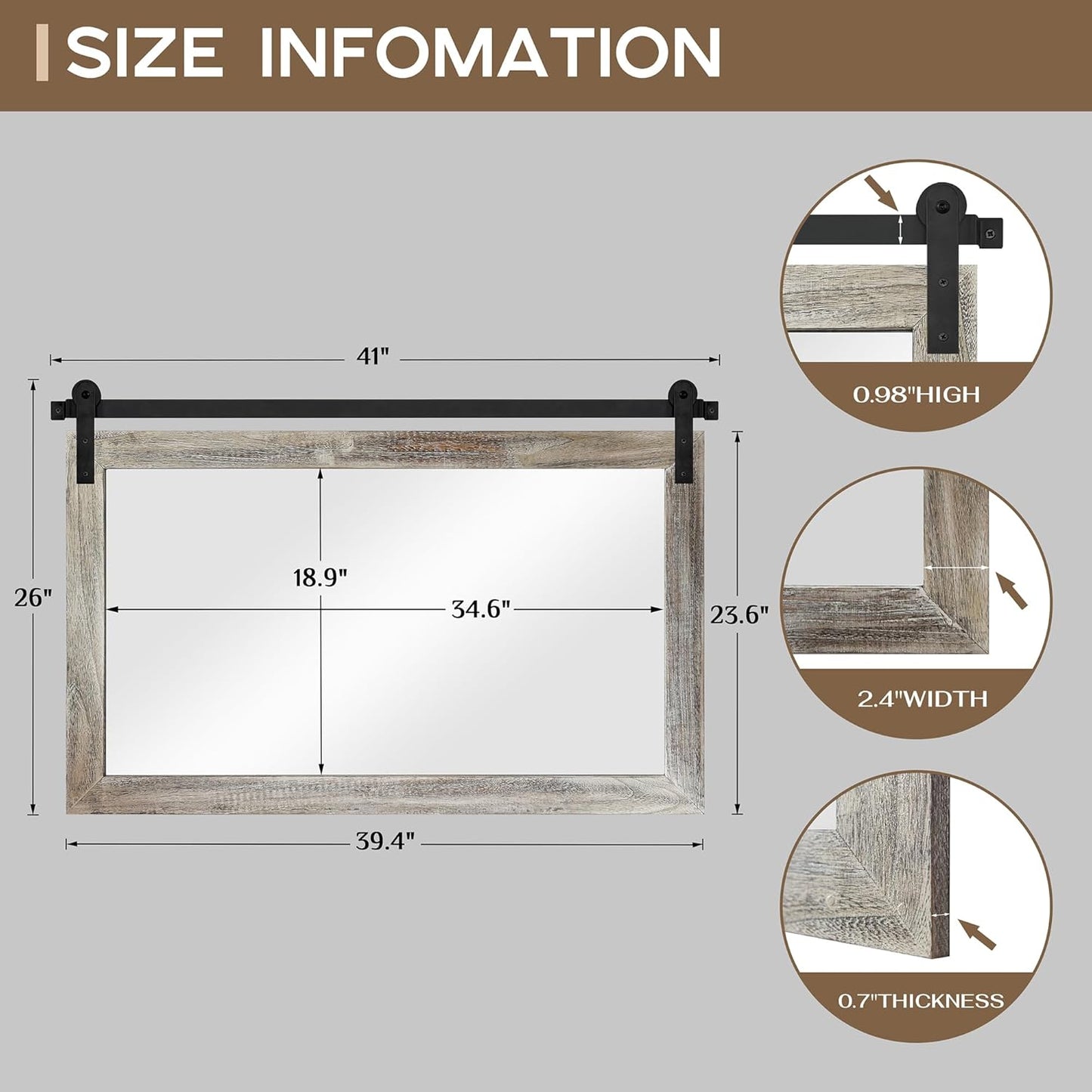 COGOOD Farmhouse Barn Door Mirror - 41" x 26" Rustic Wood Framed Wall Mirror for Bathroom, Living Room, Entryway Wall Decor (Yellow White)