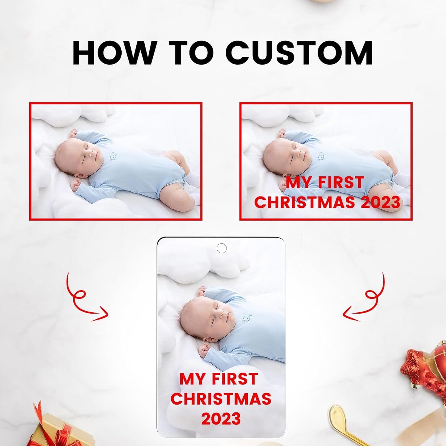 Personalized Christmas Ornaments 2025 Double-Sided Custom Photo Picture Text Ornament Customized Wood Xmas Tree Decorations for Kids Couples Family Dogs Cats