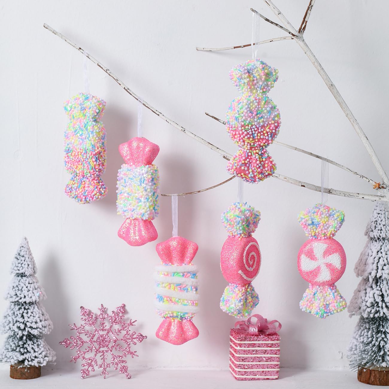 LANGXUN 6pcs Candy Land 2025 Xmas Birthday Party Wedding Suppiles Decoration, Hanging Candy Cane Christmas Tree Décor, Christmas Decorative Hanging Ornaments Crafts