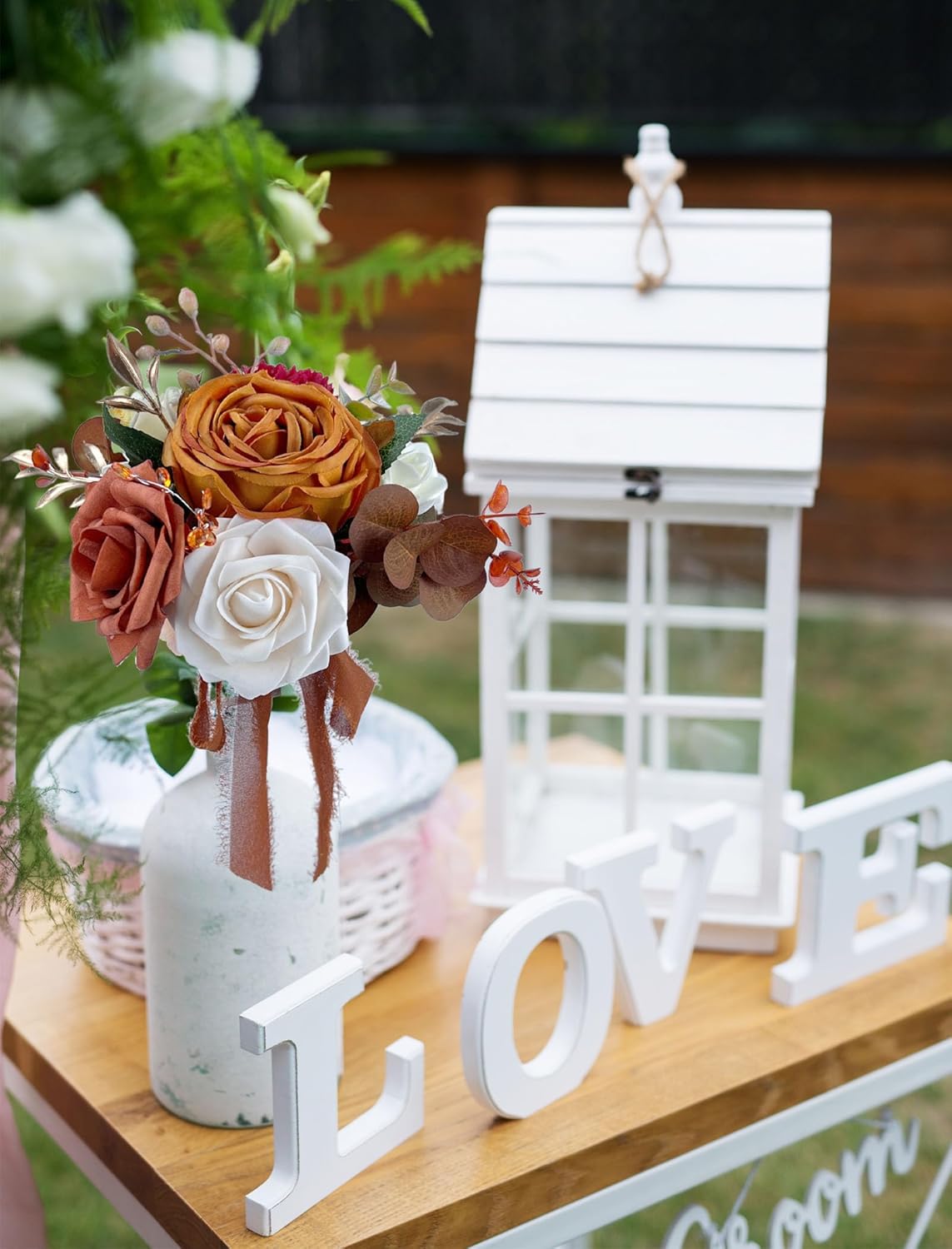 CherishedMoments Set of 6 Assorted Flower Centerpieces Mini Floral Wedding Flowers Set for Fall Wedding Table Centerpieces Decoration, Burnt Orange Bouquets and Home Decor