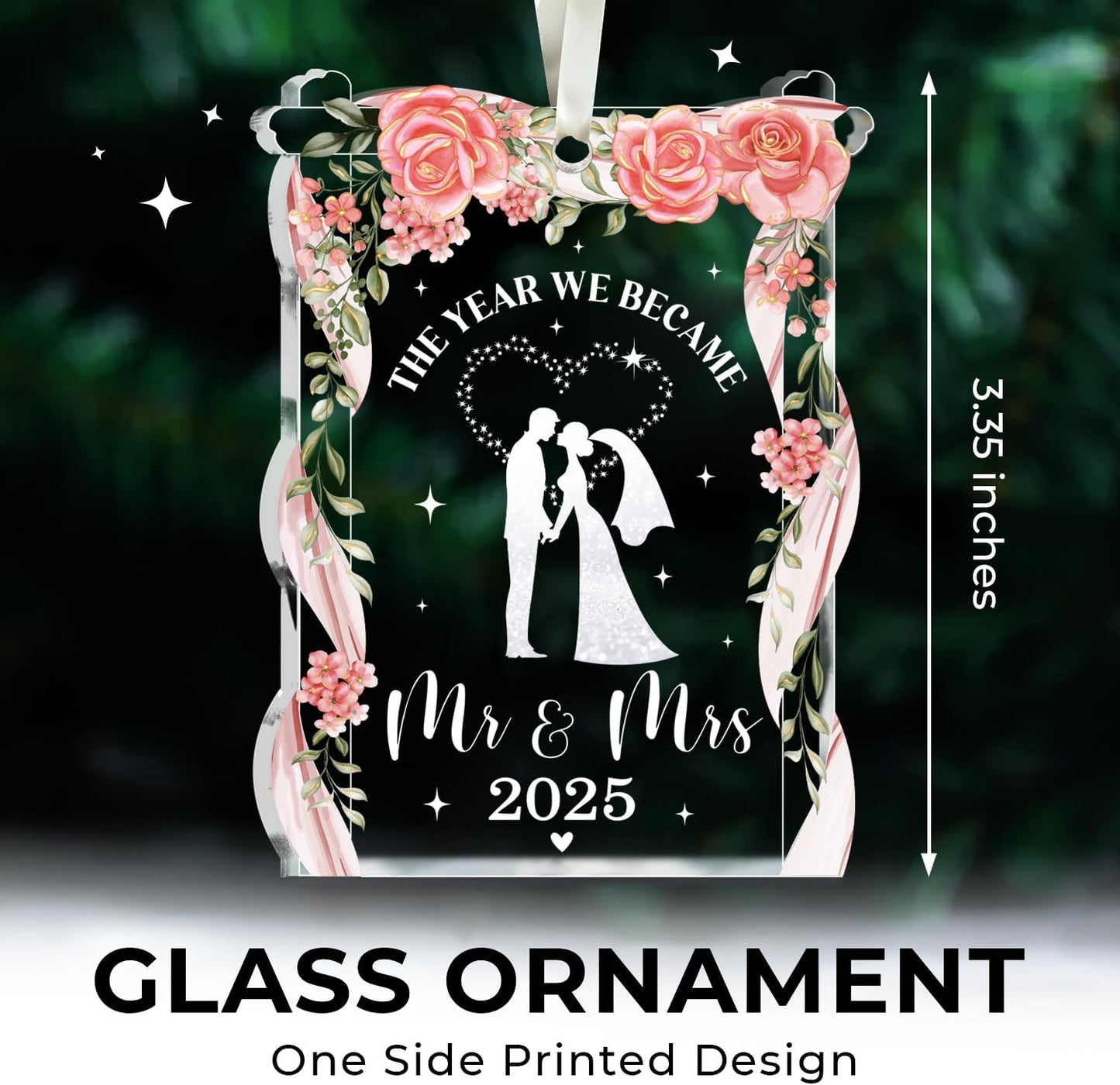 NewEleven Wedding Gifts - Mr and Mrs, Bridal Shower Decorations - Wedding Gifts for Couples 2025, Bride Gift for Friends - Just Married Glass 2025 Ornament