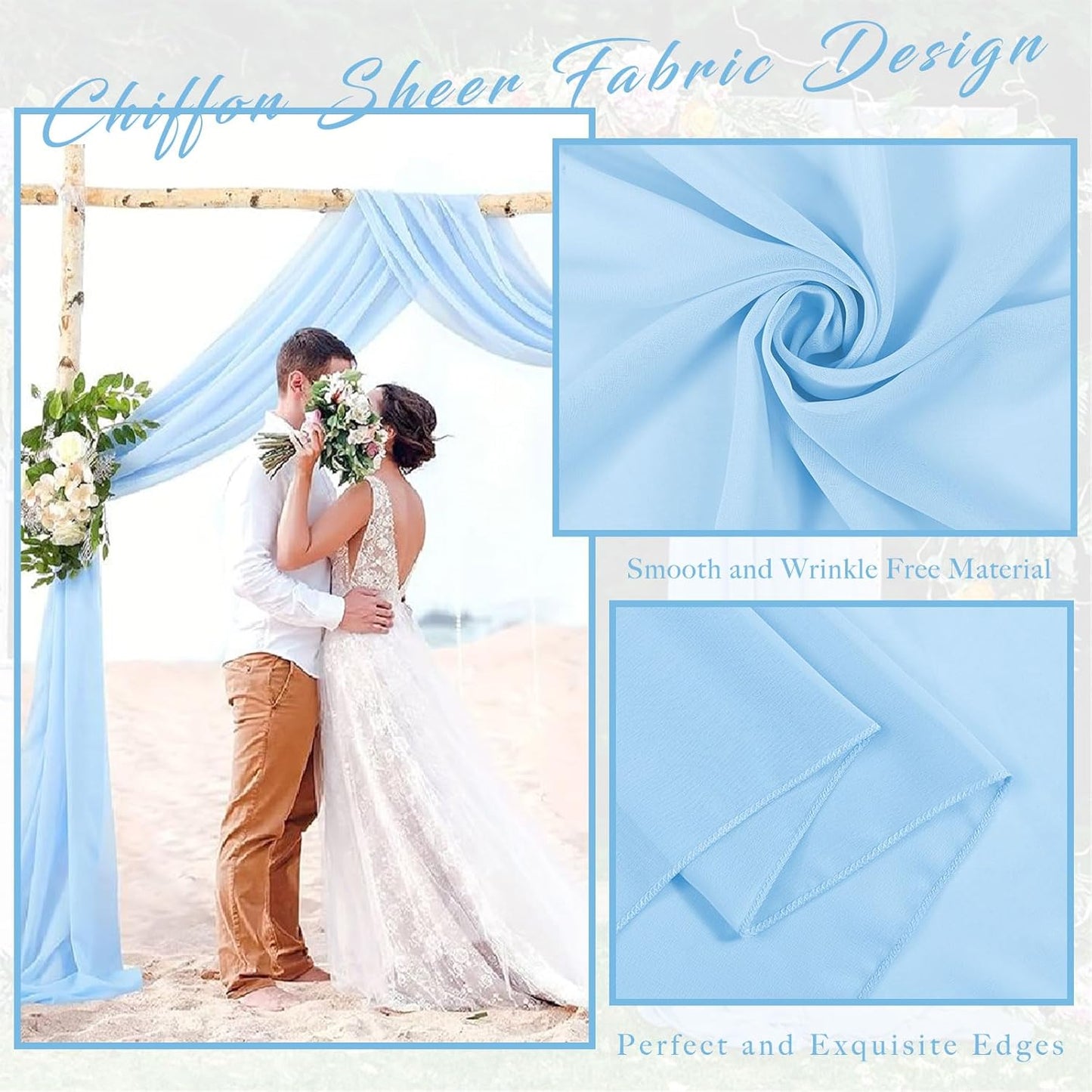 Wedding Arch Drapes Fabric 4 Panels 20Ft Length x 28" Width Baby Blue Arch Draping Chiffon Fabric Sheer Curtains Backdrop for Party Bridal Ceremony Ceiling Decor Wedding Stage Reception Decorations