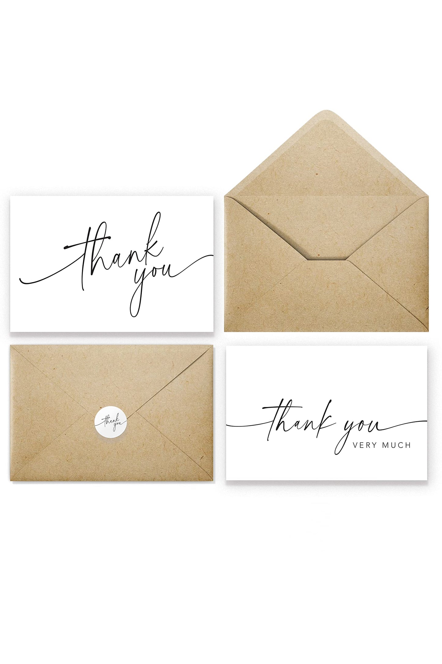 Thank You Cards with Envelopes & Matching Stickers, Bulk Pack of 100, 4x6 Inch Minimalistic Design