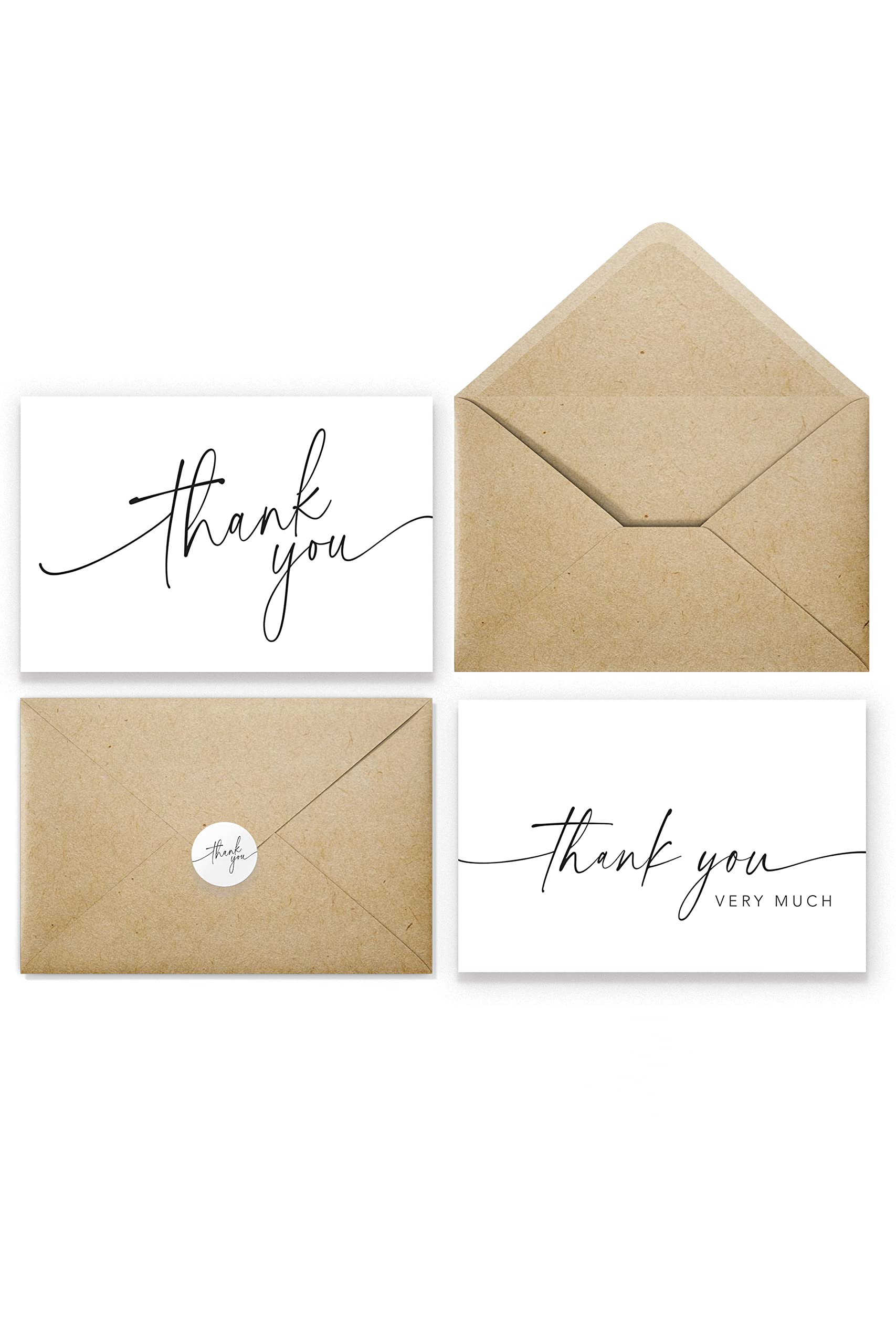 Thank You Cards with Envelopes & Matching Stickers, Bulk Pack of 100, 4x6 Inch Minimalistic Design