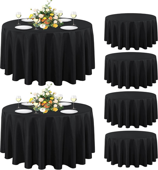 sancua 6 Pack Round Tablecloth 120 Inch Black, Stain and Wrinkle Resistant Table Cloth - Washable Polyester Table Cover for Dining Tables, Buffet Parties and Camping