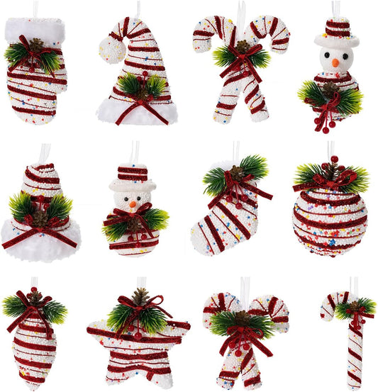LANGXUN 12pcs Candy Land 2025 Xmas Birthday Party Wedding Suppiles Decoration, Hanging Candy Cane Christmas Tree Décor, Christmas Decorative Hanging Ornaments Crafts