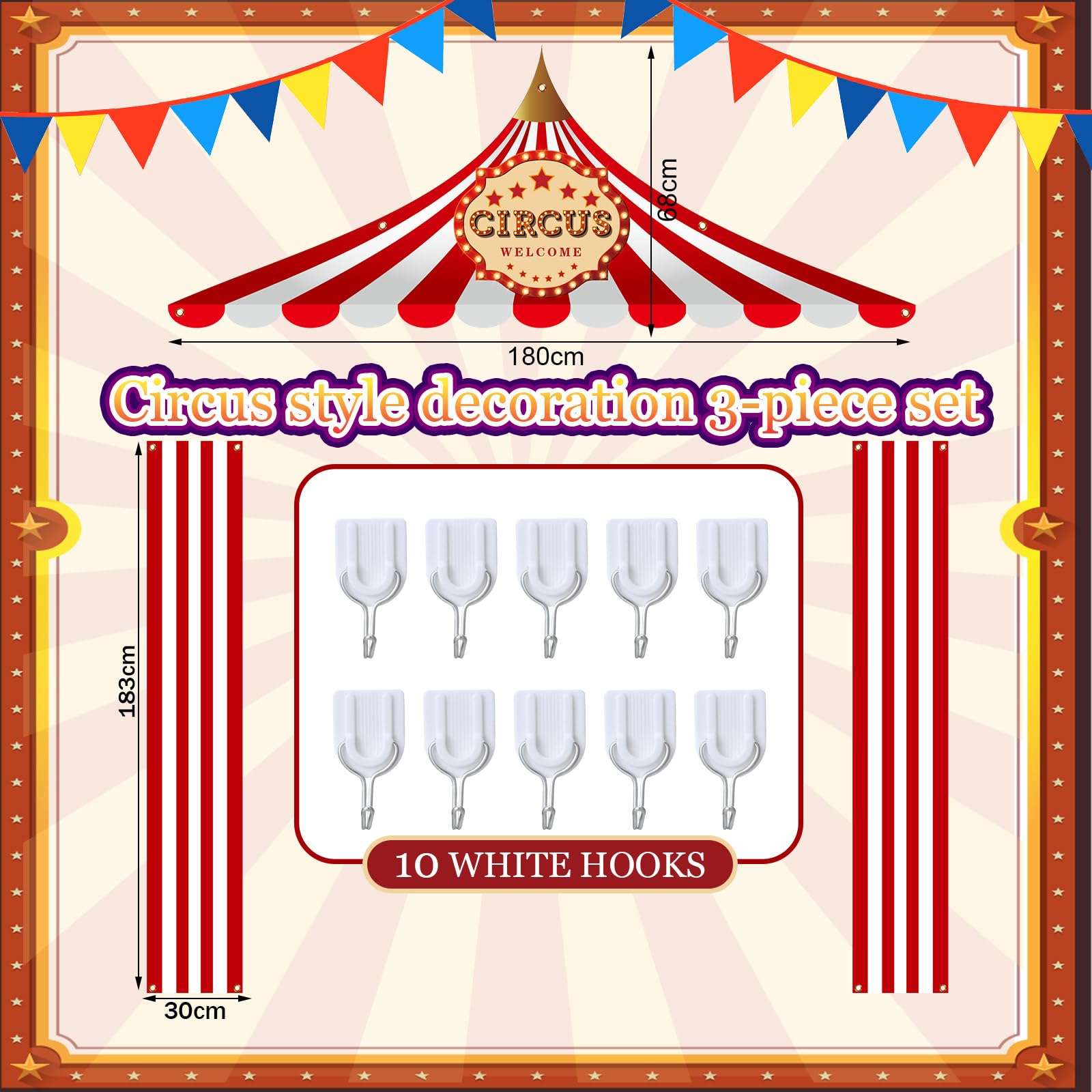 Preboun 3 Pcs Circus Tent Decorations Carnival Party Pennant Banner Set
