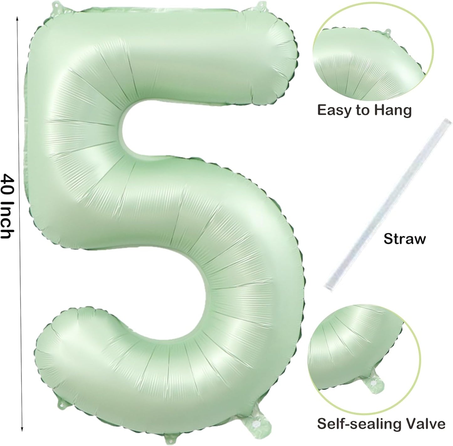 40 inch Olive Green 5 Number Balloons 40 Inch Big Foil Helium Number Balloons 0-9 Jumbo Pastel Pink Digital 5 Happy 5th Mylar Birthday for Girl Anniversary Graduation Princess Party Decoration