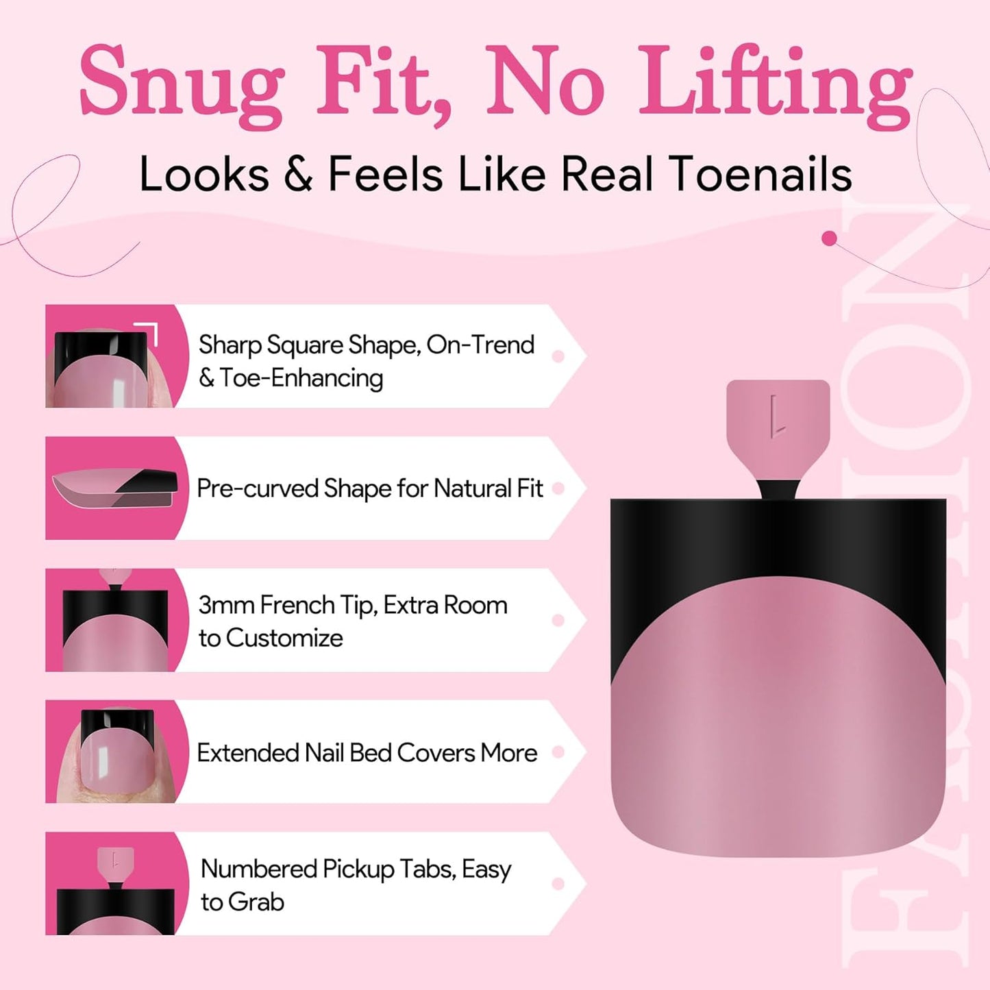 Toenail Press Ons French Tip, Berry Pink Black Elegant False Toe Nail Extension 15 Sizes 270 Pcs Sharp Square Acrylic Tips Pre-applied Nail Primer & Base Coat Full Cover for DIY Home 2025 Summer