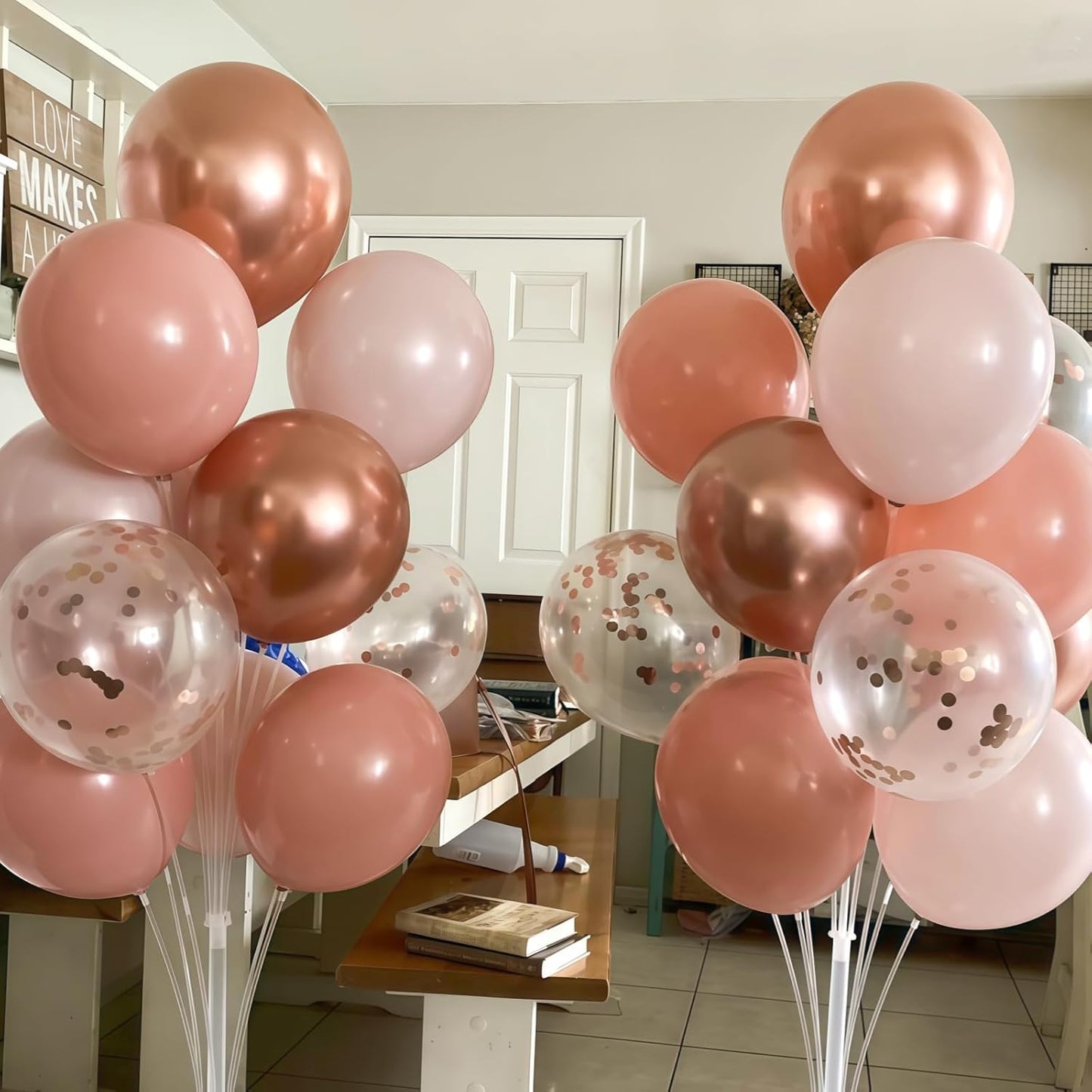 Dusty Pink Balloon Set, 60Pcs 12 Inch Retro Blush Pink White Sand Nude Latex Balloon with Metallic Confetti Rose Pink Helium Balloon for Girls Women Birthday Party Baby Shower Boho Decoration Supplies