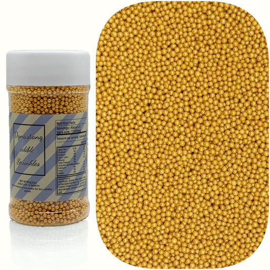 Dynastang 2mm Gold Pearls Sprinkles Edible Pearls Cake Decorating Stars Cake Decorations Cupcake Toppers Cookie Decorating Perfect for Cakes, Cupcakes, Desserts Toppings 3OZ