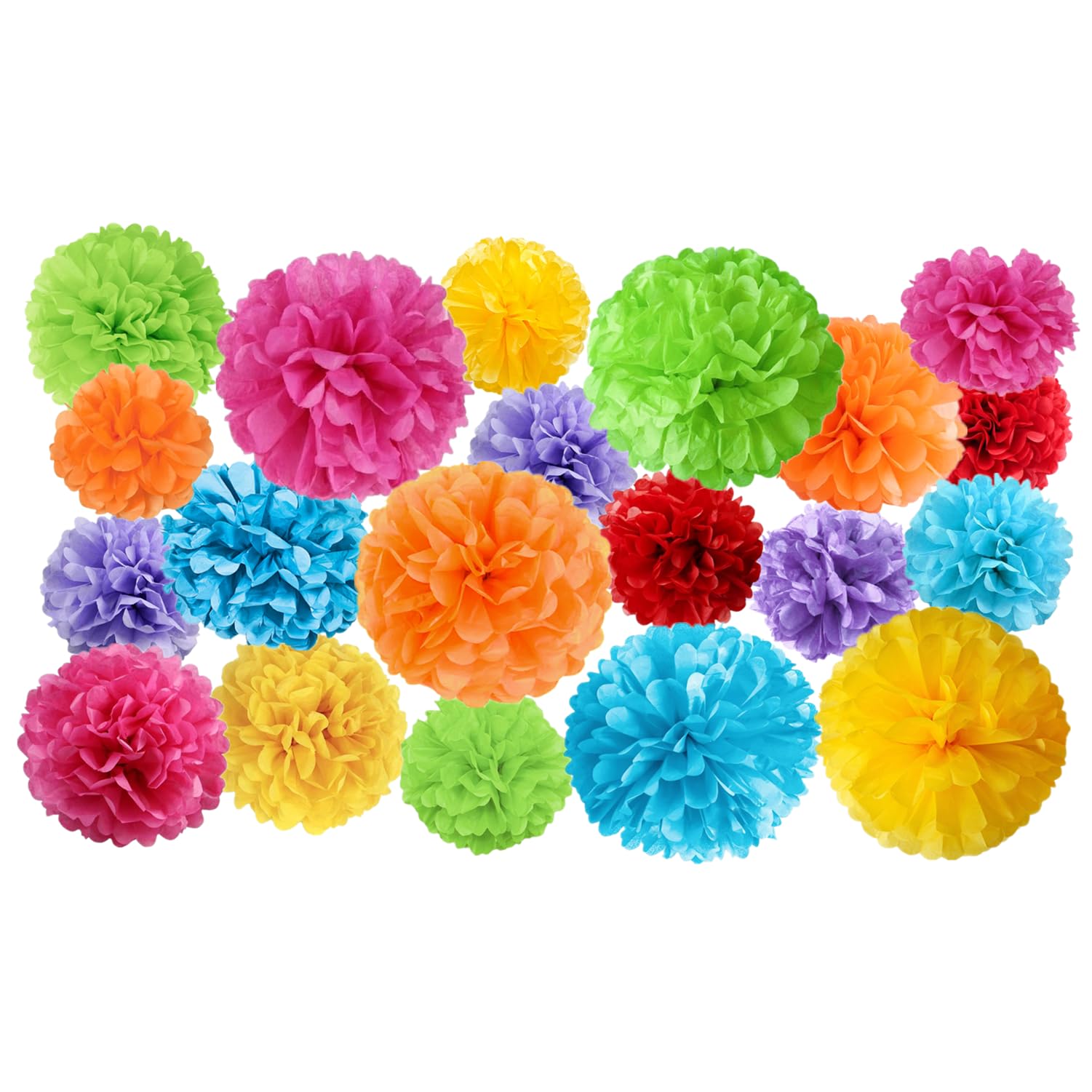 20pcs Colorful Paper Pom Poms Set for Party Decor (Mixed Size 8/10/12 Inch)
