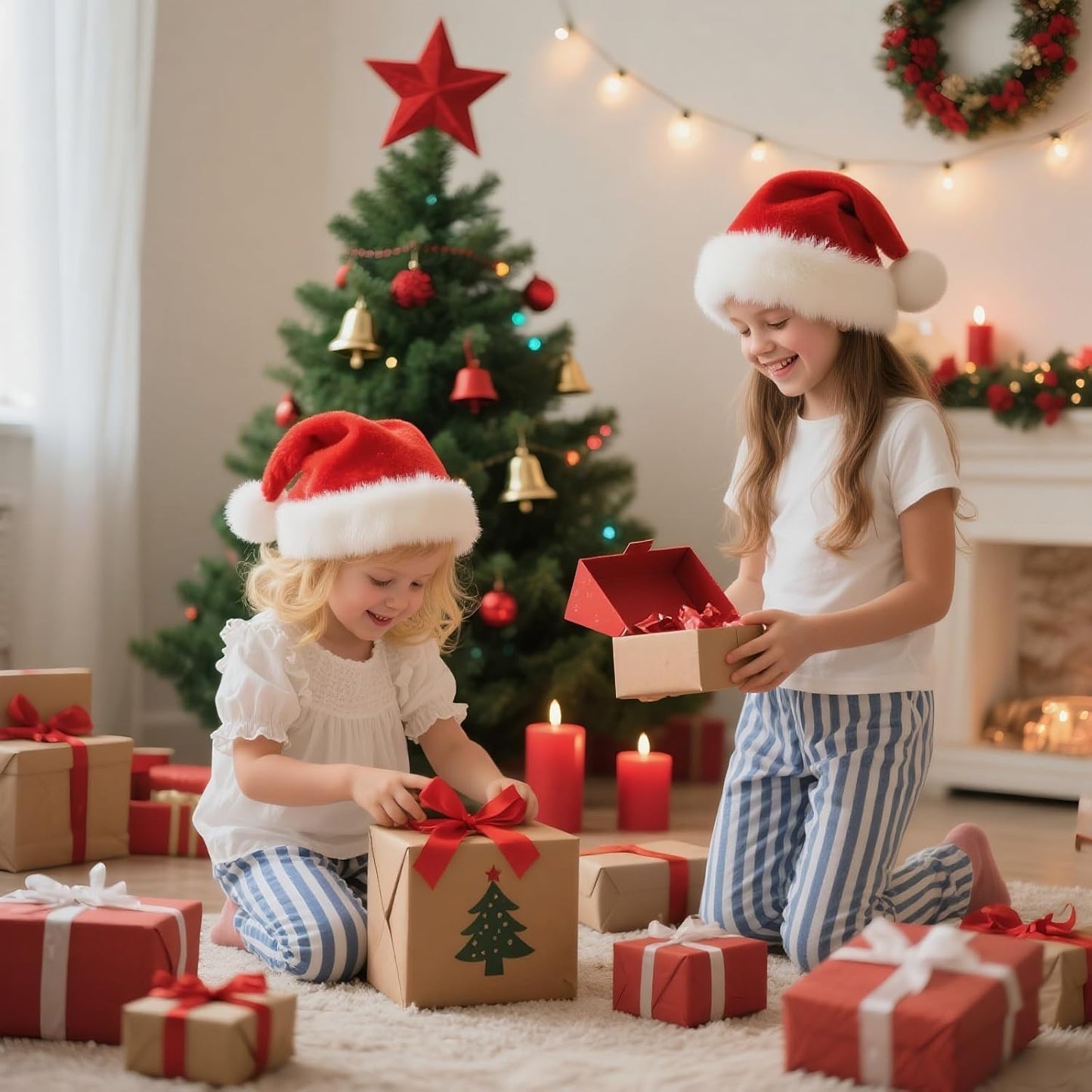 Christmas Hats, Santa Hat for Kids/Baby Unisex Warm Comfort Red Velvet Holiday Xmas Hat for New Year Festive Party Decoration
