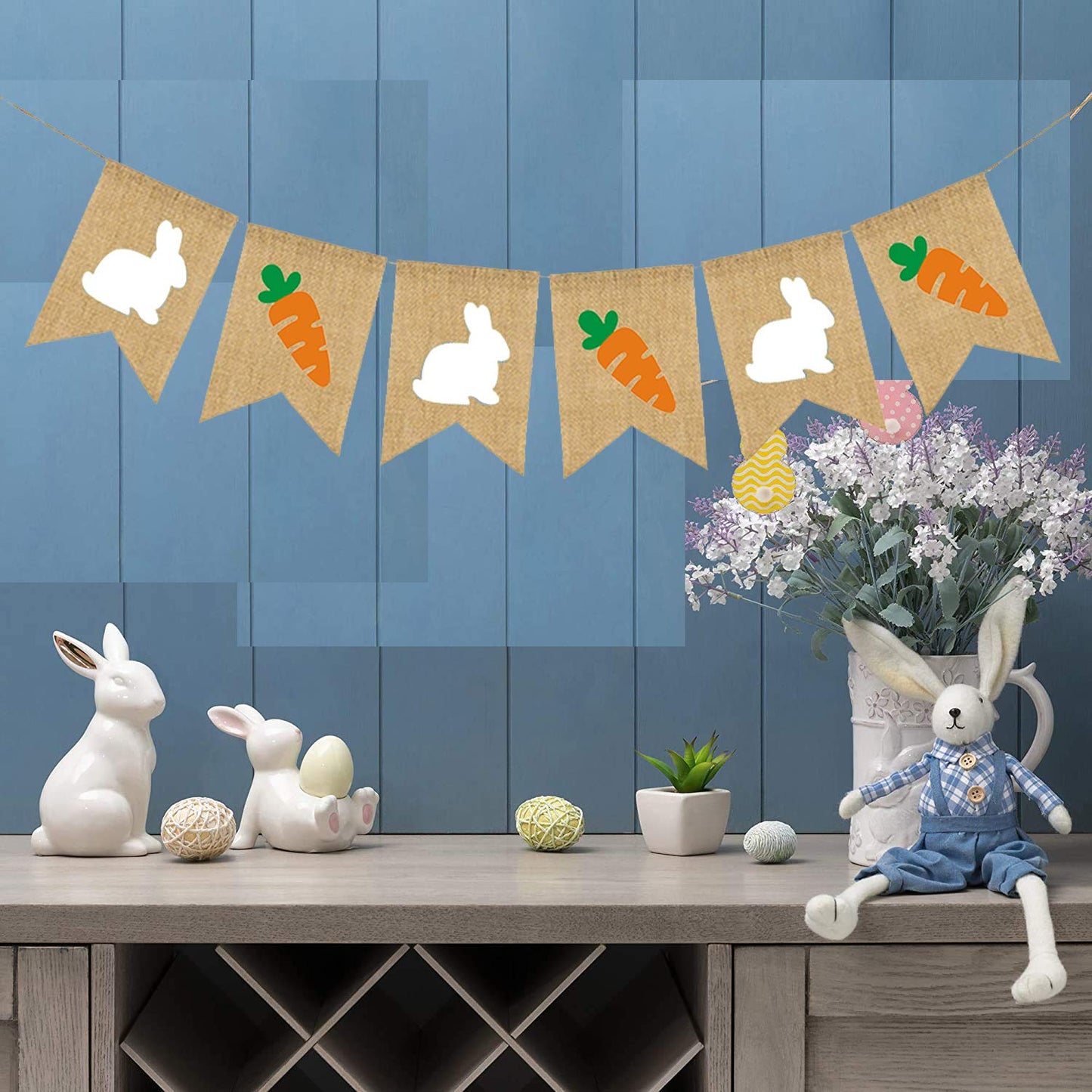 Burlap Rabbit Radish Garland Banners Bunny Burlap for Easter Decorations