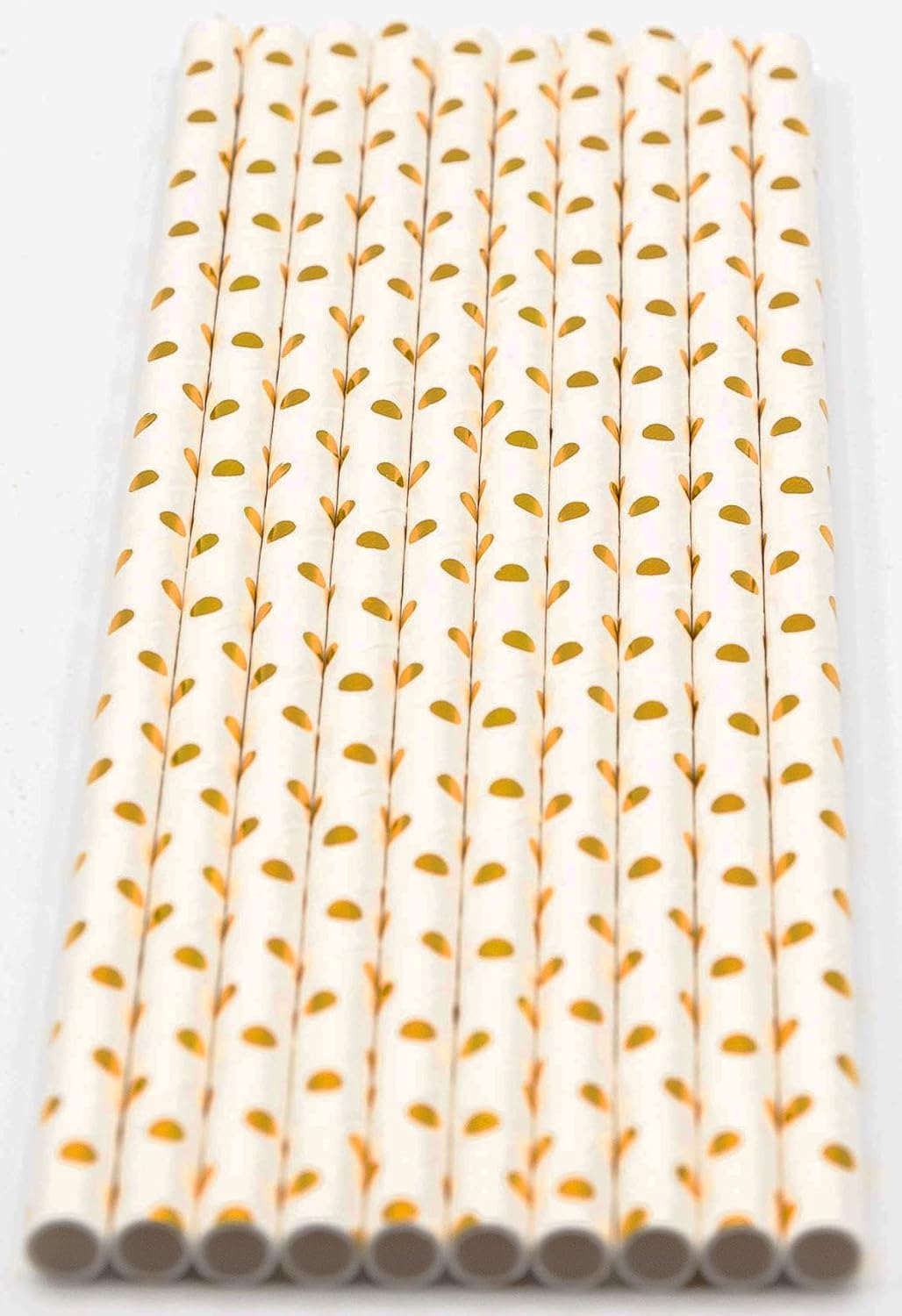 Pack of 900 Gold Polka Dot Foil Biodegradable 4-Ply Paper Drinking Straws (Compostable, Non-toxic, BPA-free)