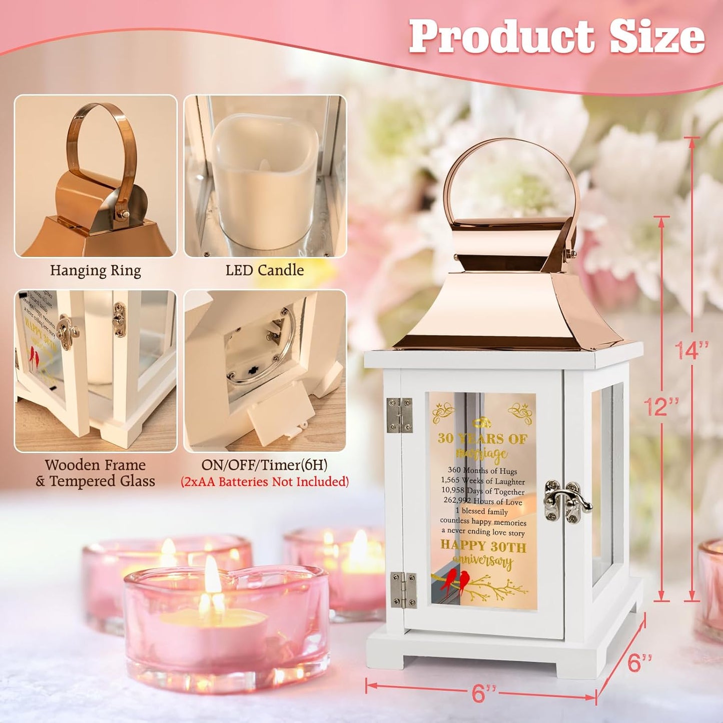 30th Wedding Anniversary Lantern 30th Anniversary Wedding Gifts for Couple Parents Grandparents Husband Wife, Happy 30th Anniversary Decoration