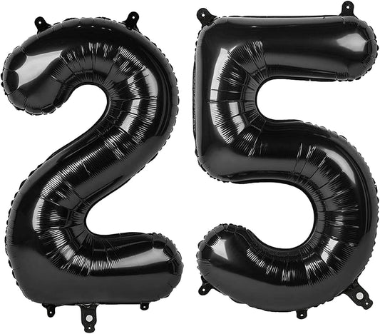 Black 40 Inch Large Number 25 Birthday Balloon, 25 52 Birthday Decorations, Foil 25 Mylar Helium Numbers Balloons Girl Boy Anniversary Party Supplies