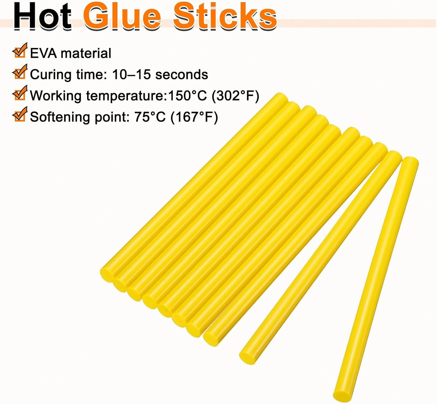 HARFINGTON 10pcs Hot Glue Sticks 0.43" Dia x 9.84" Long EVA Mini Hot Melt Adhesive Glue Stick for Hot Melt Gun Wood Plastic Glass Flowers Fabrics Foam, Yellow