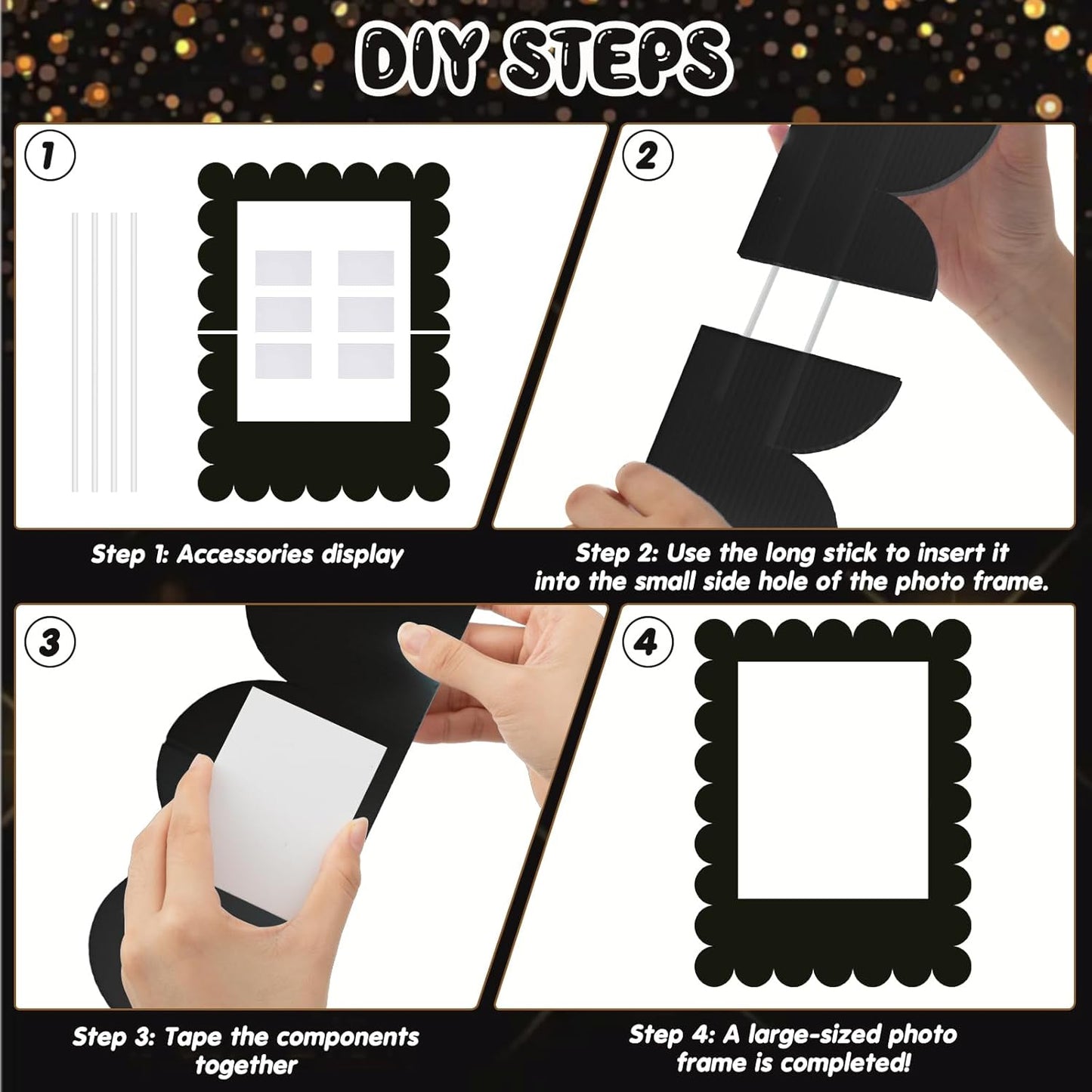 32 x 24 Inch Large Blank DIY Photo Booth Props Picture Frame Party Frame DIY Photo Booth Props Selfie for Birthday, Graduation, Christmas Holiday Party(Black,Scalloped)