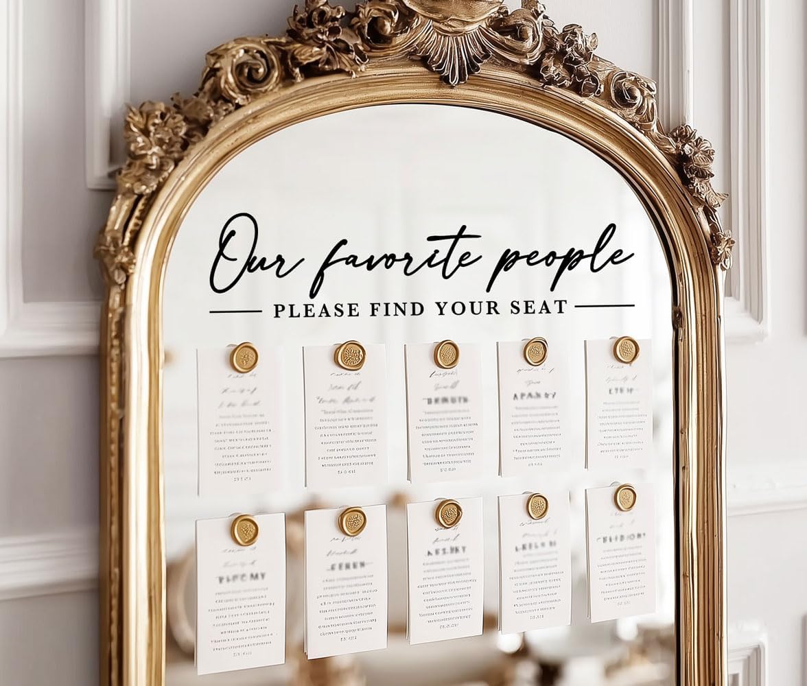 Our Favorite People Decal for Calligraphy Wedding Seating Chart Sign for Vinyl Sign Please Find Your Seat Mirror Vinyl Decal (Black, 20 inches Wide)