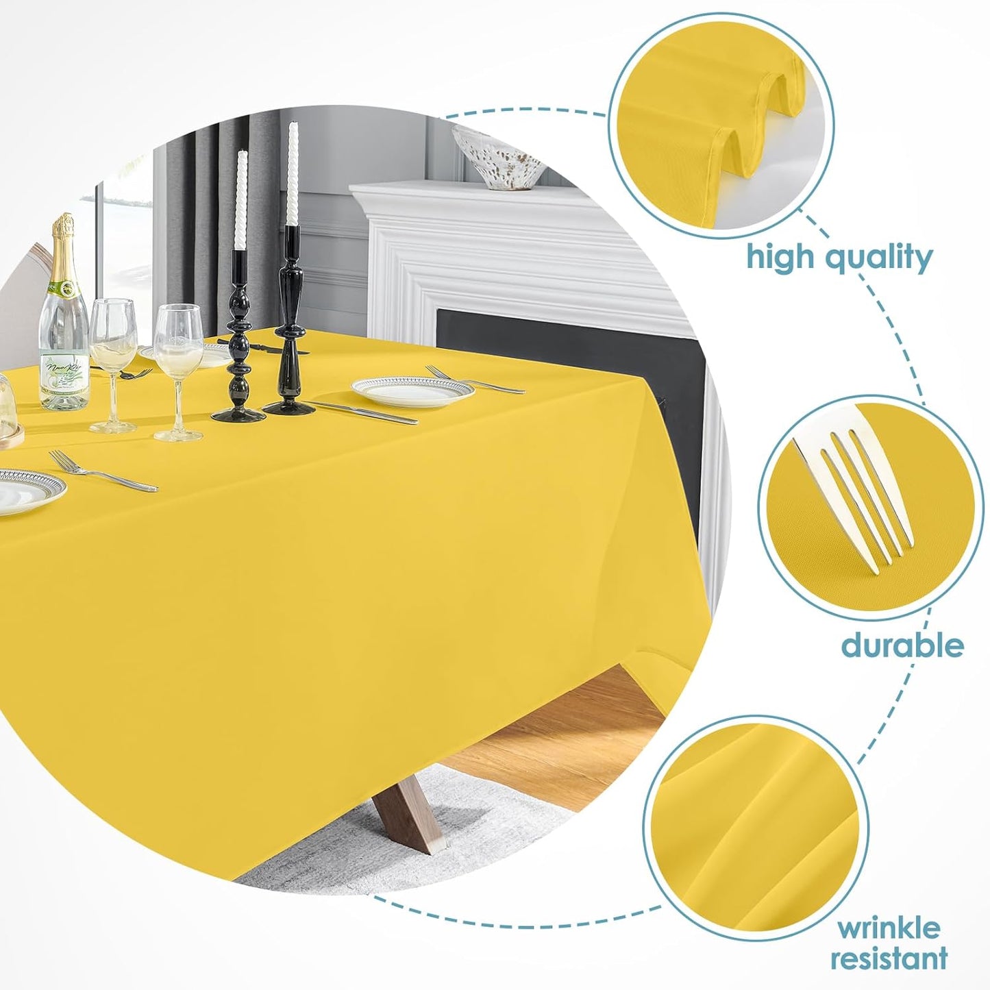 VidaFete Tablecloth 6 Pack 90 * 156inch Rectangle Table Cloth Polyester, Stain Wrinkle Resistant Polyester Dining Table Cover for Kitchen Dinning Party Wedding Rectangular Buffet Decoration(Yellow)