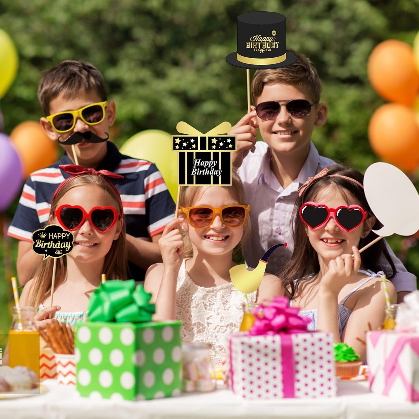 34pcs Birthday Party Photo Booth Props Kit, Favors Supplies for Men Women Party Decor Photobooth,Funny Birthday Party Supplies(Gold and Black)