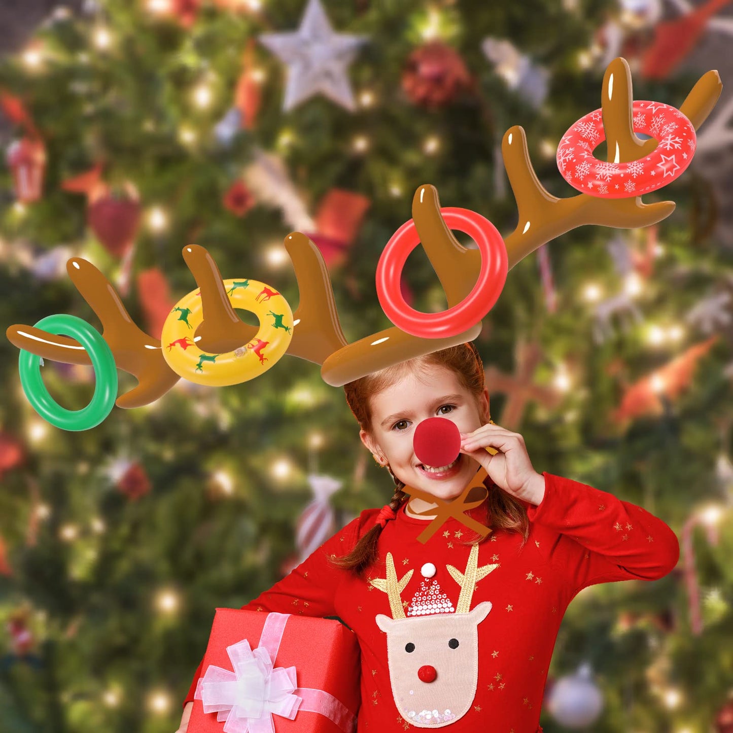 Christmas Games Decorations, Inflatable Reindeer Antler Ring Toss Game, Stocking Stuffers for Men