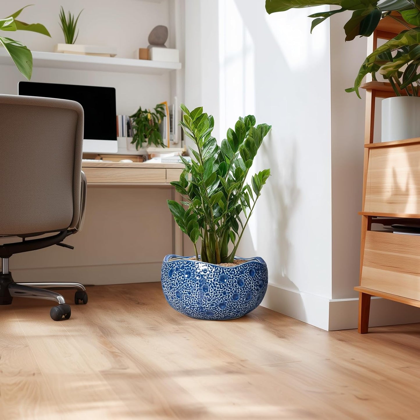 Bonsai Tree Pot - 13 Inch Large Ceramic Pots for Plants Indoor Outdoor, Round Planter, Decorative Flower Pot with Drainage Hole, Modern Unique Planter, Garden Decor Home, Garden Gifts, Blue